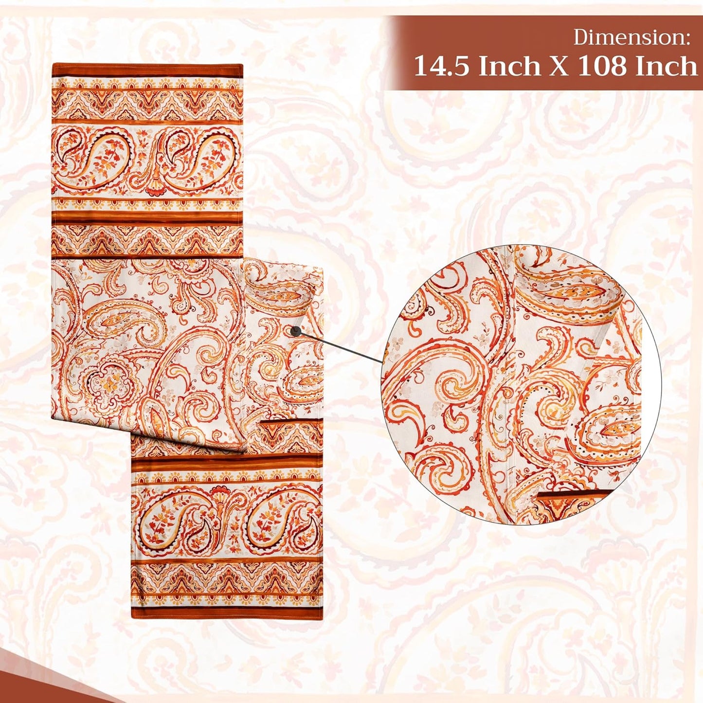Maison d' Hermine Table Runner 100% Cotton Double Layer Table Runners 108 inches Long for Thanksgiving Christmas Decorations Home Kitchen Dining Party Wedding (Palatial Paisley, 14.5" x 108")