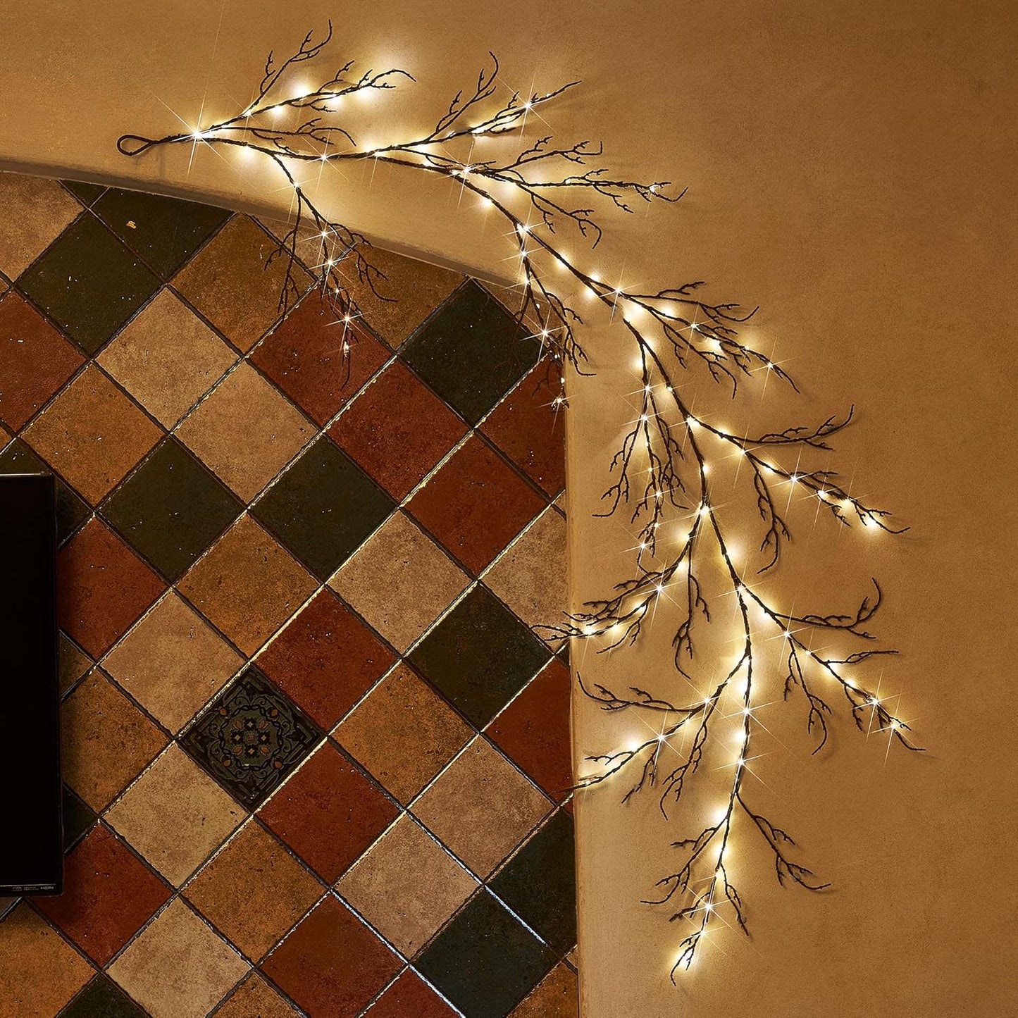 LITBLOOM Brown 6FT 120 LED Fairy Lights Plug in Willow Vine Garland for Indoor Outdoor Home Fireplace Wall Christmas Decoration