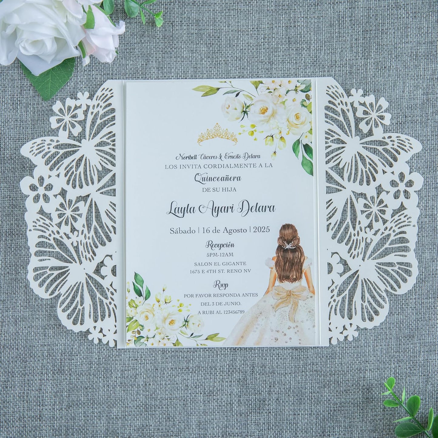 20 PCS 5.12x7.2 Butterfly Quinceanera Invitation, Laser Cut Wedding Invitation Cards with Envelopes for XV Anos Bridal Shower Baby Shower Invite (Ivory)
