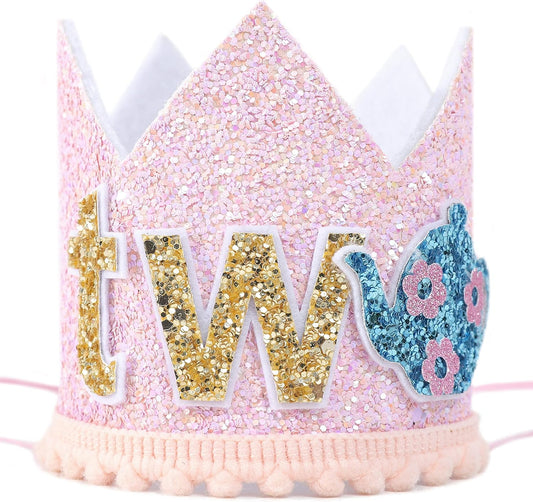 WAUAO Alice in Wonderland Tea Party Decorations - Birthday Crown/Hat, Girl's 2nd Birthday Pink Outfit