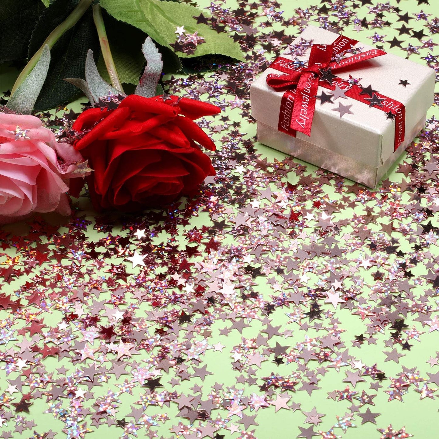 Hestya 60g Star Confetti Glitter Table Confetti Metallic Foil Stars for Party Wedding Festival Decorations(Glitter Rose Gold Set,10mm and 6mm)