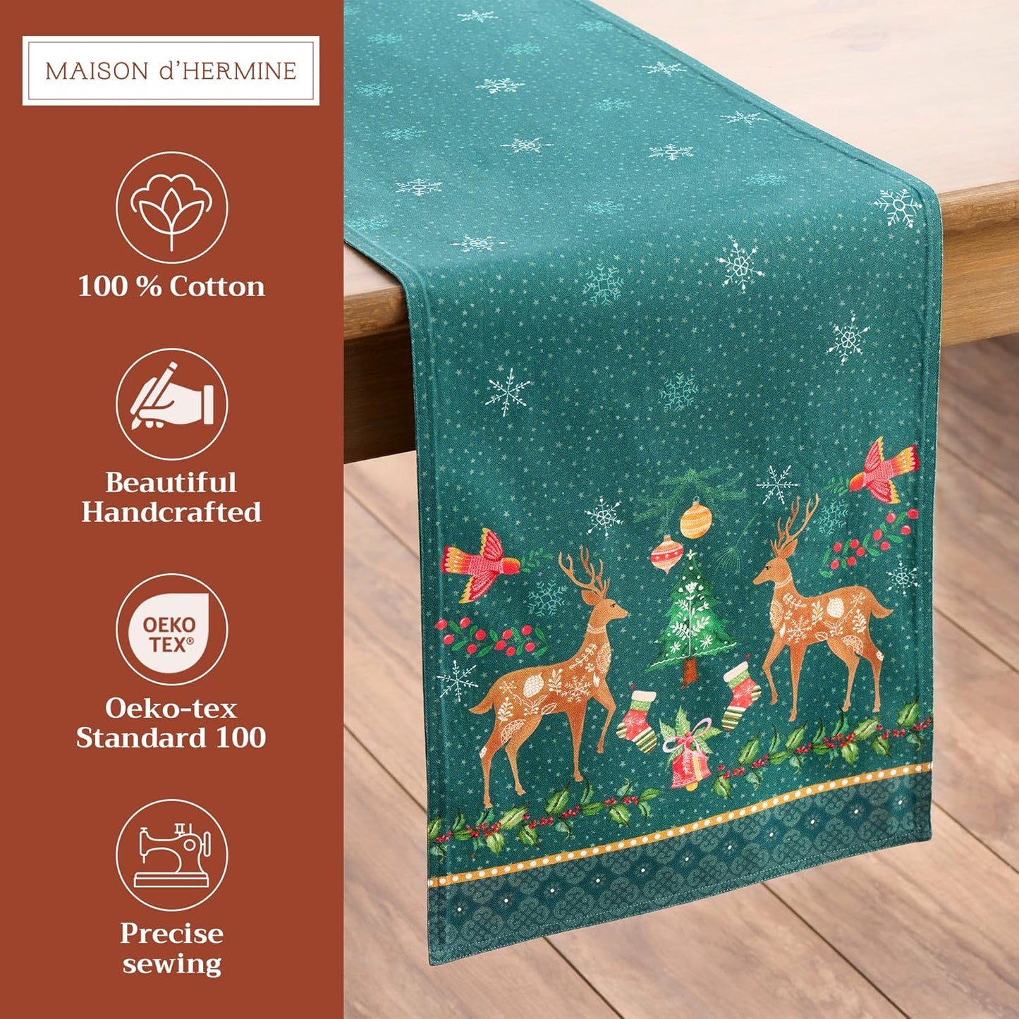 Maison d' Hermine Table Runner 100% Cotton Double Layer Table Runners 108 inches Long for Thanksgiving Christmas Decorations Home Kitchen Dining Party Wedding (Hygge Christmas, 14.5" x 108")