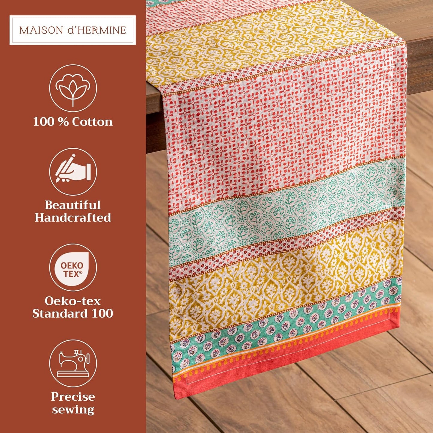 Maison d' Hermine Table runner 100% Cotton Single Layer Table Runners 108 inches long Decorative for Home Kitchen Dining Party Baby Shower Wedding Bridal Shower Spring Summer (Provence, 14.50" x 108")