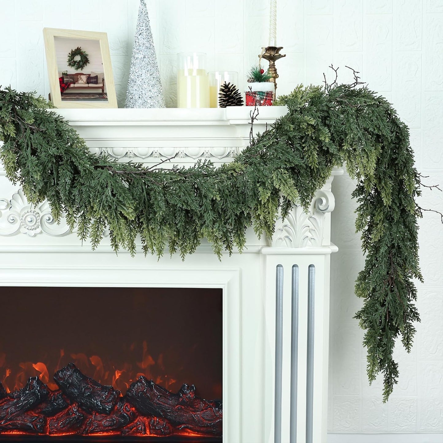 Realistic Christmas Garland for Mantle 9FT Real Touch Thick/Lush Artificial Cedar Garlands Christmas Decorations Indoor Christmas Garland for Stairs Railing Outdoor Table Xmas Holiday Decor Greenery