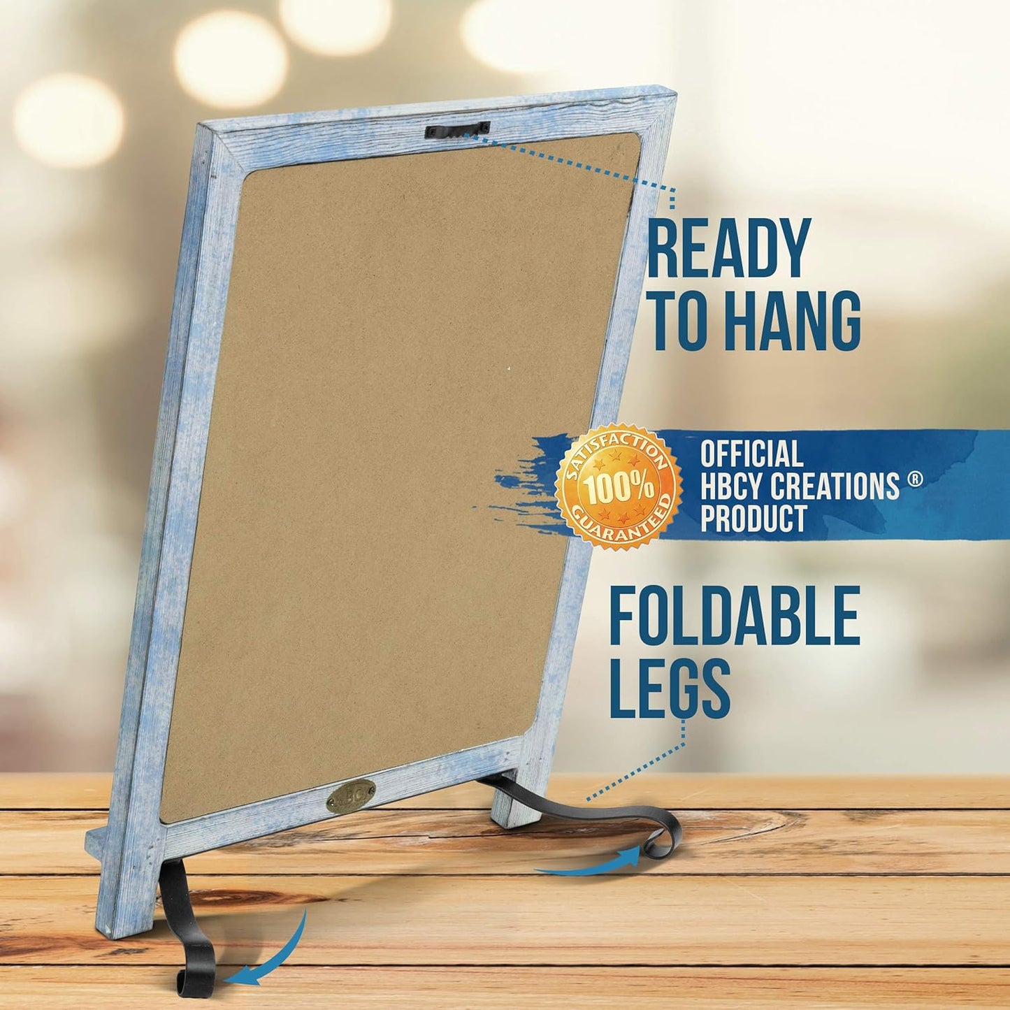 HBCY Creations Rustic Blue & White Tabletop Chalkboard with Legs/Vintage Wedding Table Sign/Small Kitchen Countertop Memo Board/Antique Wooden Frame (12" x 17", 5- Rustic Blue)