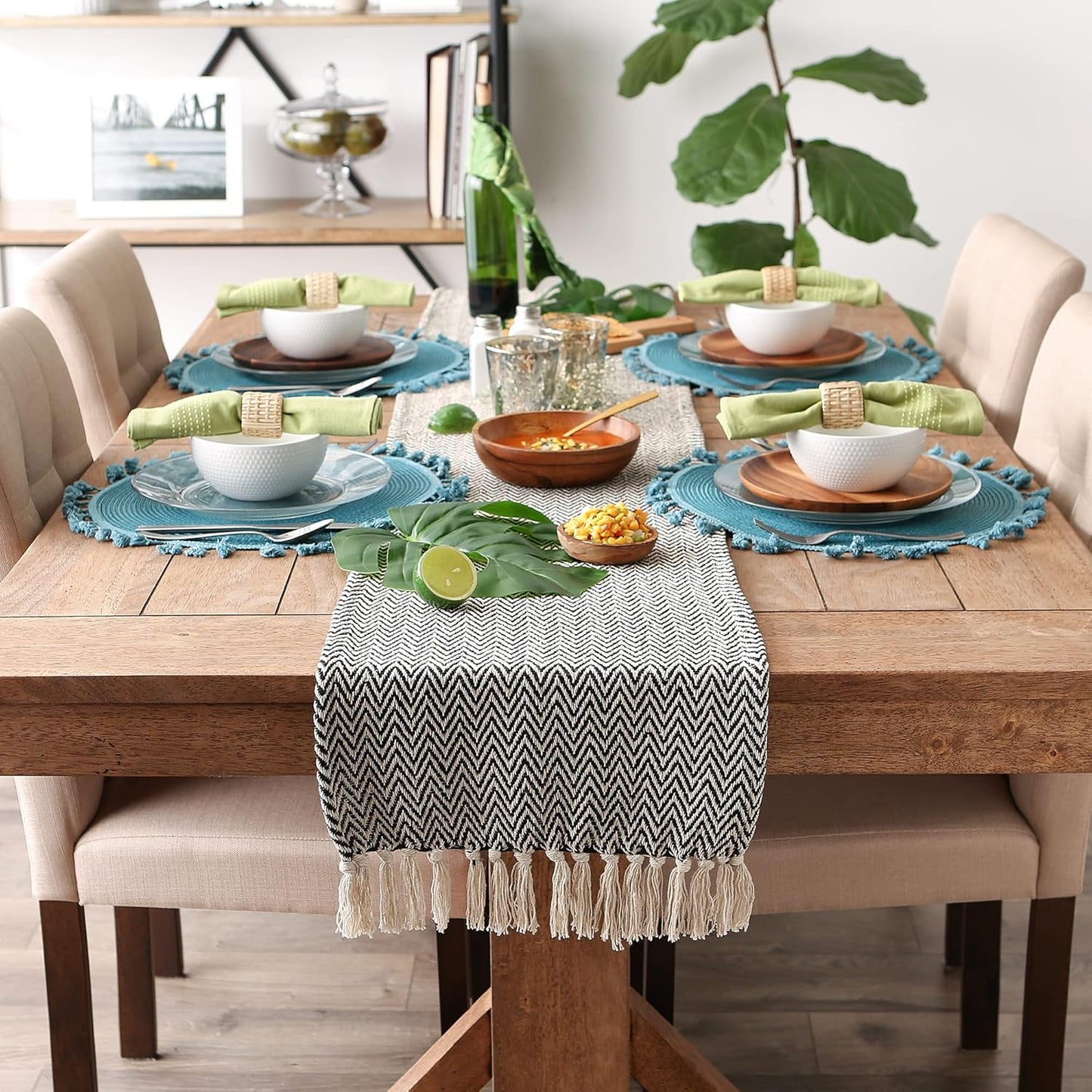 DII Woven Basic Tabletop Collection, Chevron Table Runner, 15x108, Black