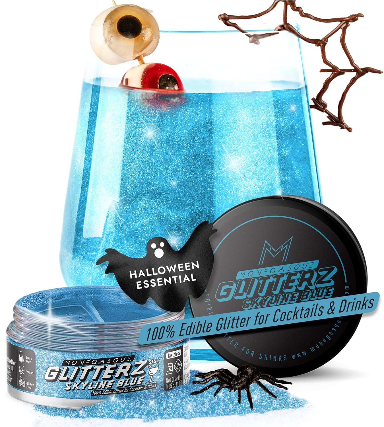 MONÉGASQUE Skyline Blue Edible Glitter for Drinks 10g – Blue Edible Glitter for Cakes & Halloween Cupcakes - Champagne, Beverage, & Cocktail Drink - Food Decorating Sprinkles & Cake Decorations Spray