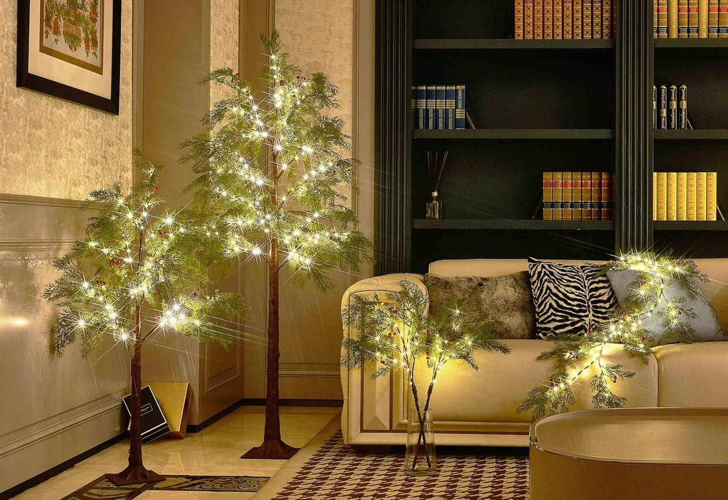 Birchlitland Christmas Garland with Lights Cadar Lighted Garland Battery Operated with Timer or USB Light 6FT 80 LED Fairy Lights, Faux Vine with Lights for Mantel Fireplace and Holiday Decor