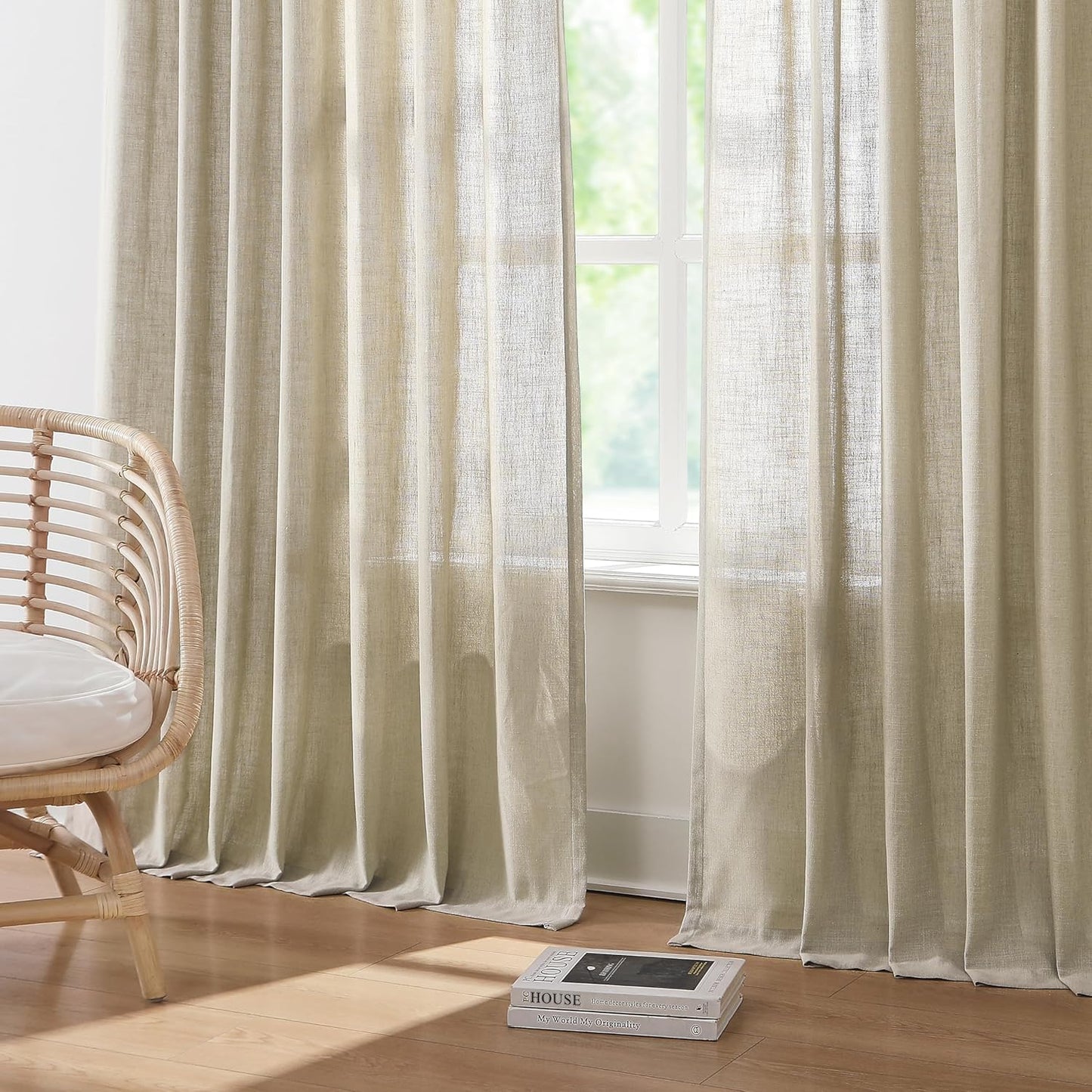 Vision Home Sand Pinch Pleated Semi Sheer Curtains Textured Linen Blended Light Filtering Window Curtains 120 inch for Living Room Bedroom Patio Pinch Pleat Drapes with Hooks 1 Panel 84" Wx120 L