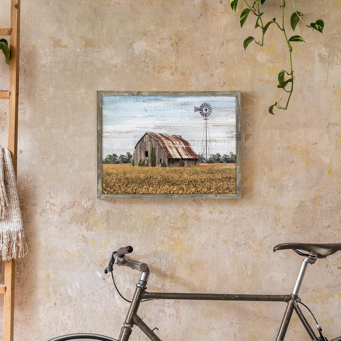 Rustic Life Wooden Wall Art: Rural House in the middle of Straw Artwork Wooden Painting with Framed for Bedrooms (12'' x 16'' x 1 Panel)