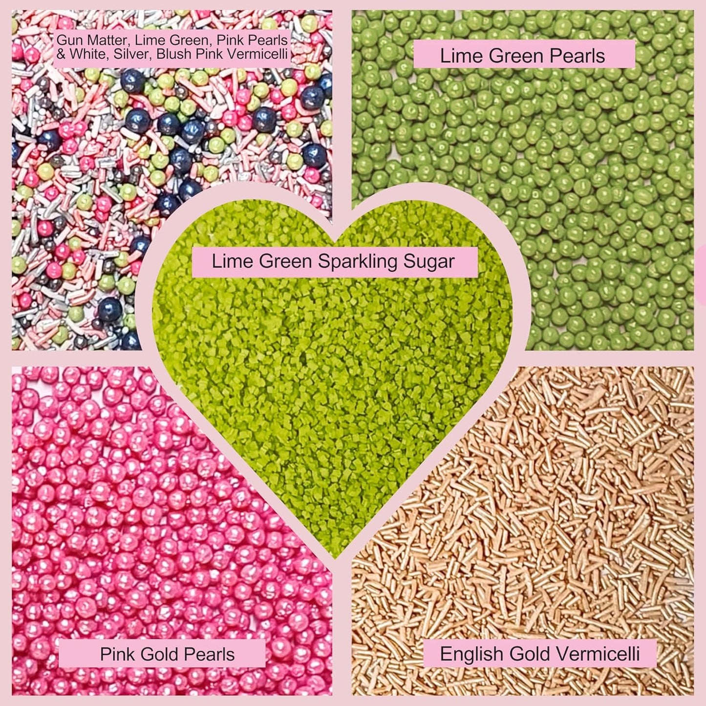 Confect Sprinkles for Cakes & Cupcakes | Birthday Party Mix - Hot Pink, Black & Orchid Green Dragees, Gold, Green Sparkling Sugar | Vegan, Gluten-Free, Nut-Free, Dairy-Free | Handcrafted - 5 Oz