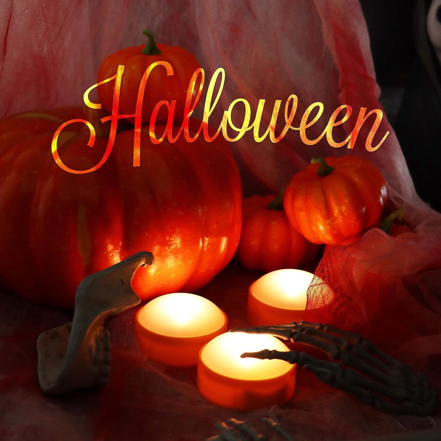 LED Pumpkin Lights with Remote and Timer, Battery Operated Bright Flickering Flameless Candles for Pumpkin Decor, Jack-O-Lantern Halloween Party Decorations,Orange Color, 3 Pack