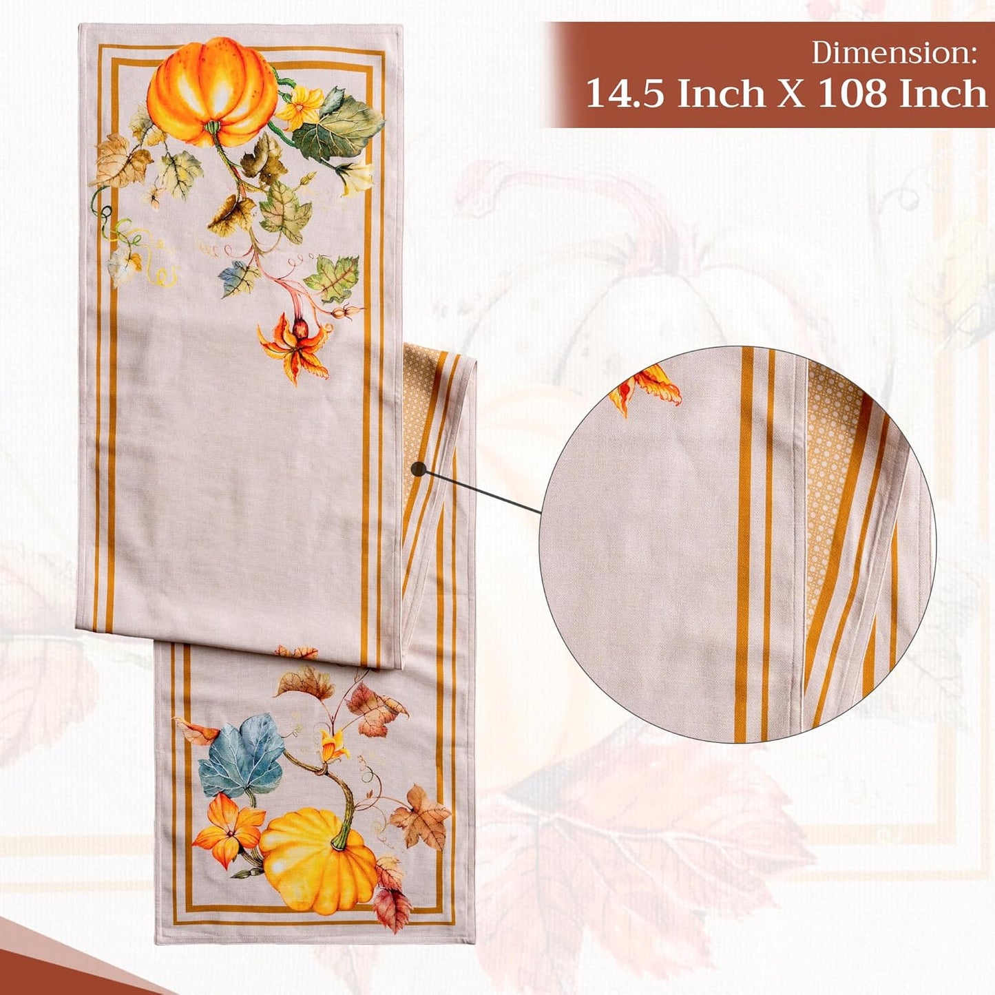 Maison d' Hermine Table Runner 100% Cotton Double Layer Table Runners 108 inches Long for Thanksgiving Christmas Decorations Home Kitchen Dining Party Wedding (Potiron, 14.5" x 108")
