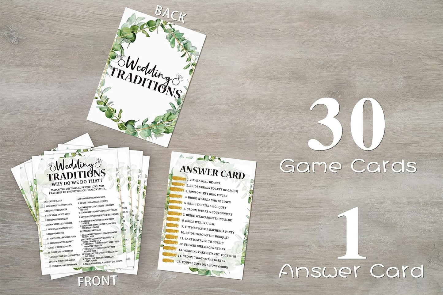 Bridal Shower Game Cards, Wedding Traditions Game, Tropical Jungle Theme Engagement Party Cards For Wedding, Set of 30 Cards(Leaf001)