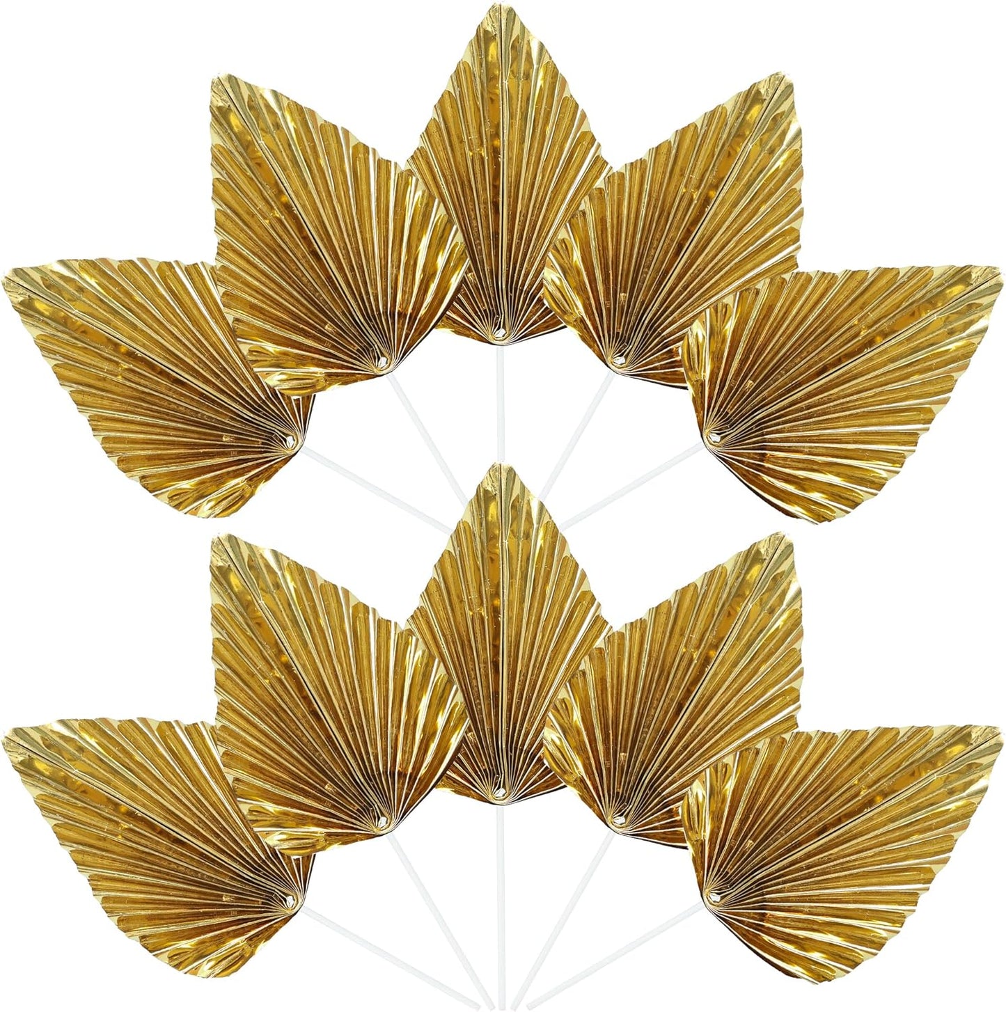Ephlyn 6Pcs Paper Palm Leaves Fan Cake Toppers Palm Leaf Fan Cake Picks Craft DIY Fan Cupcake Toppers Palm Spear Leaves Cake Decorations for Baby Shower Wedding Birthday Party Supplies Bright Gold