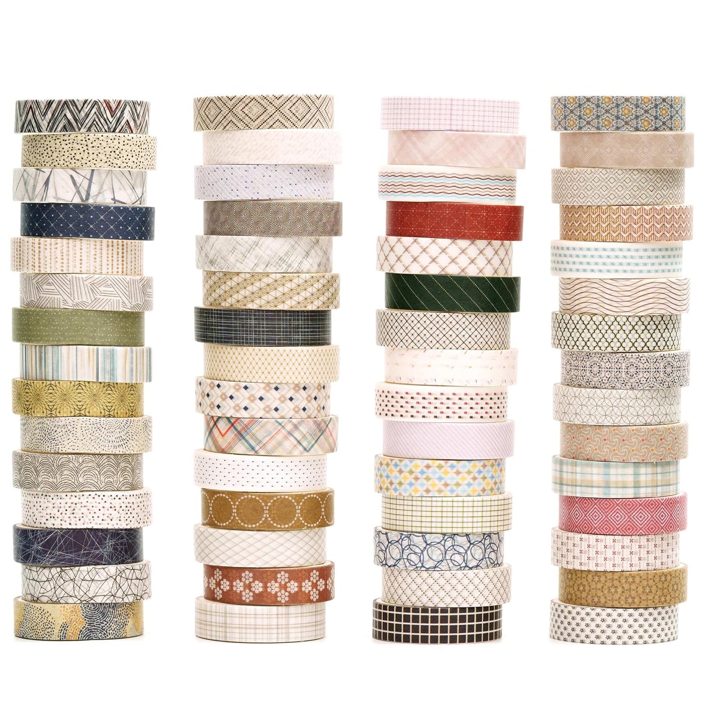 YUBBAEX 60 Rolls Value Washi Tape Pack Retro Arts Masking Tape Basic Patterns Decorative for DIY Crafts, Bullet Journal Supplies, Planners, Scrapbook, Card/Gift Wrapping (Basic Geometry)