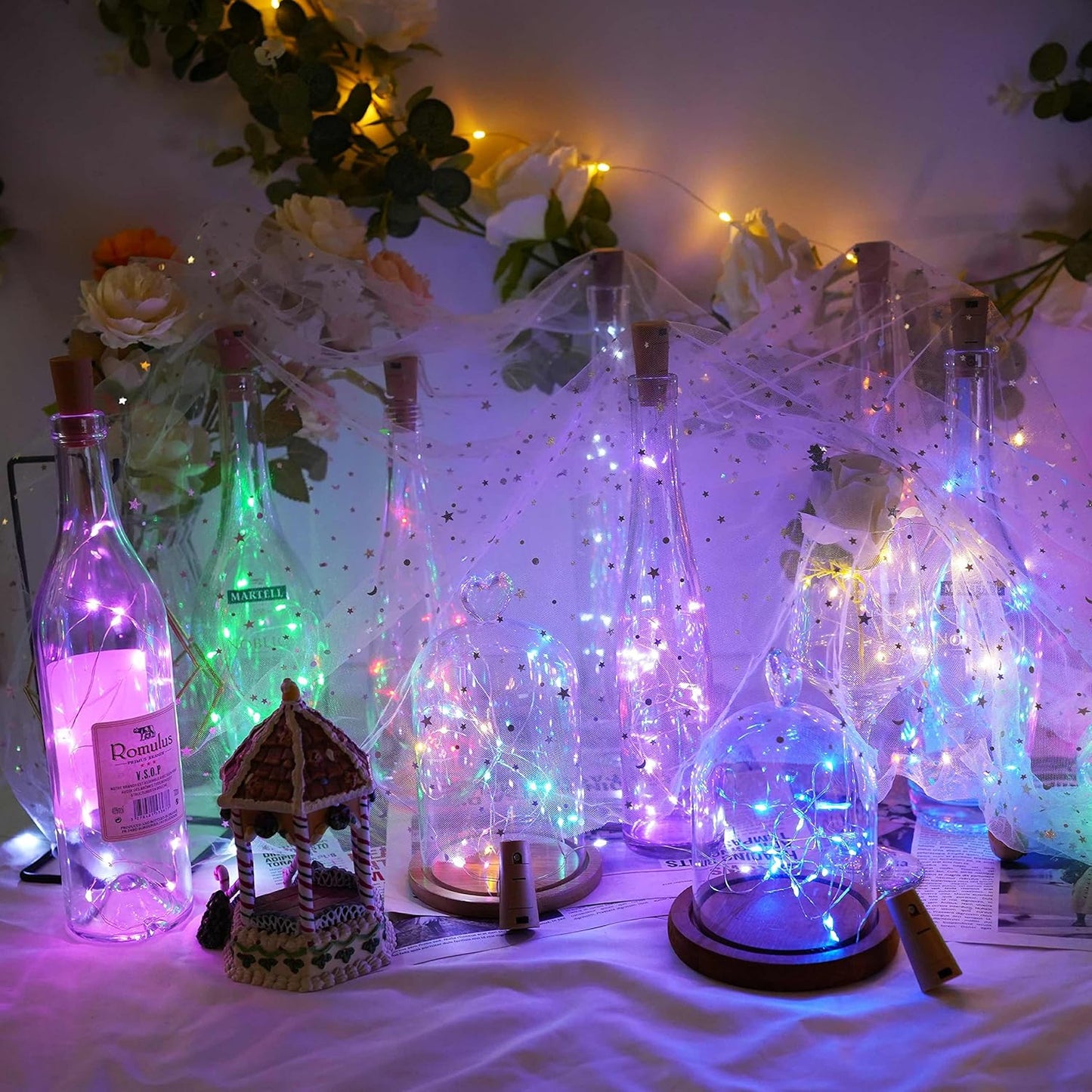 20 LED Wine Bottle Lights with Cork, 15 Pack Battery Operated Cork Shape Fairy Light Waterproof Mini Copper Silver Wire String Lights for Party, Wedding, Christmas, Bedroom Decoration(Colorful)