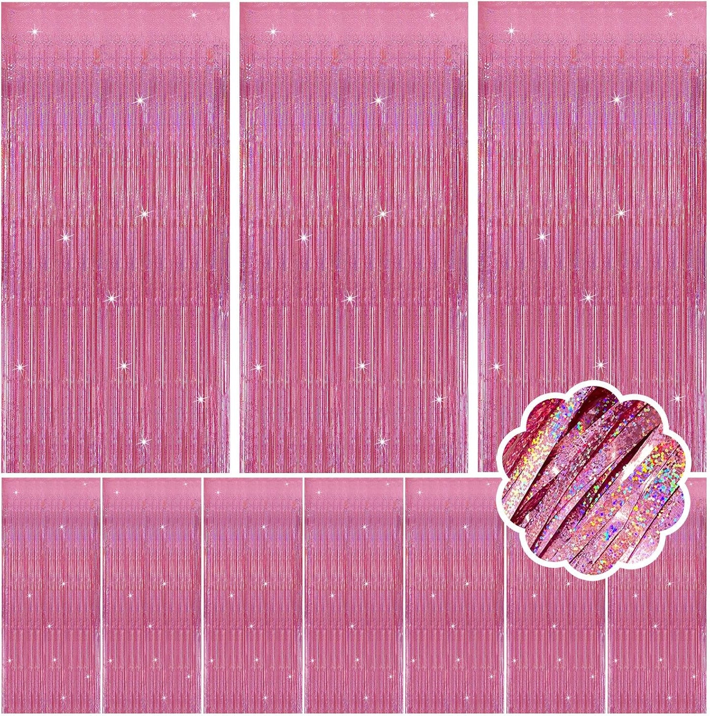 10 Pack Pink Metallic Tinsel Photo Backdrop for Wedding Engagement Baby Shower Bachelorette Christmas Celebration Birthday Party Decorations