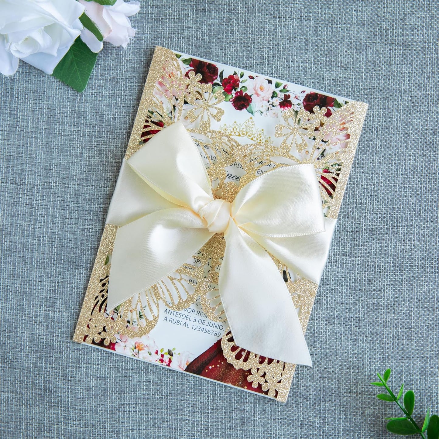 20 PCS 5.12x7.2 Butterfly Quinceanera Invitation, Laser Cut Wedding Invitation Cards with Envelopes for XV Anos Bridal Shower Baby Shower Invite (Light Gold)