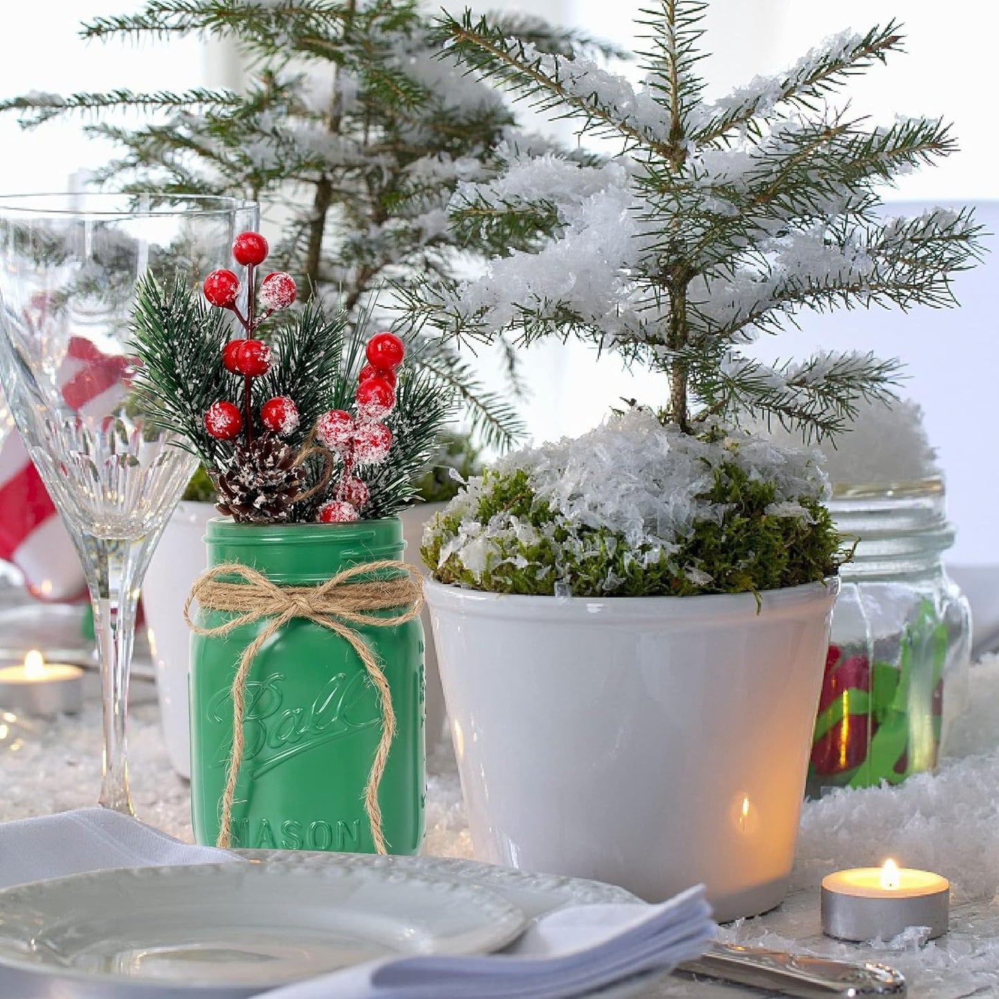 CNVOILA Christmas Centerpiece 3PC Set: Mason Jars, Table Decorations, Home & Coffee Table Decor