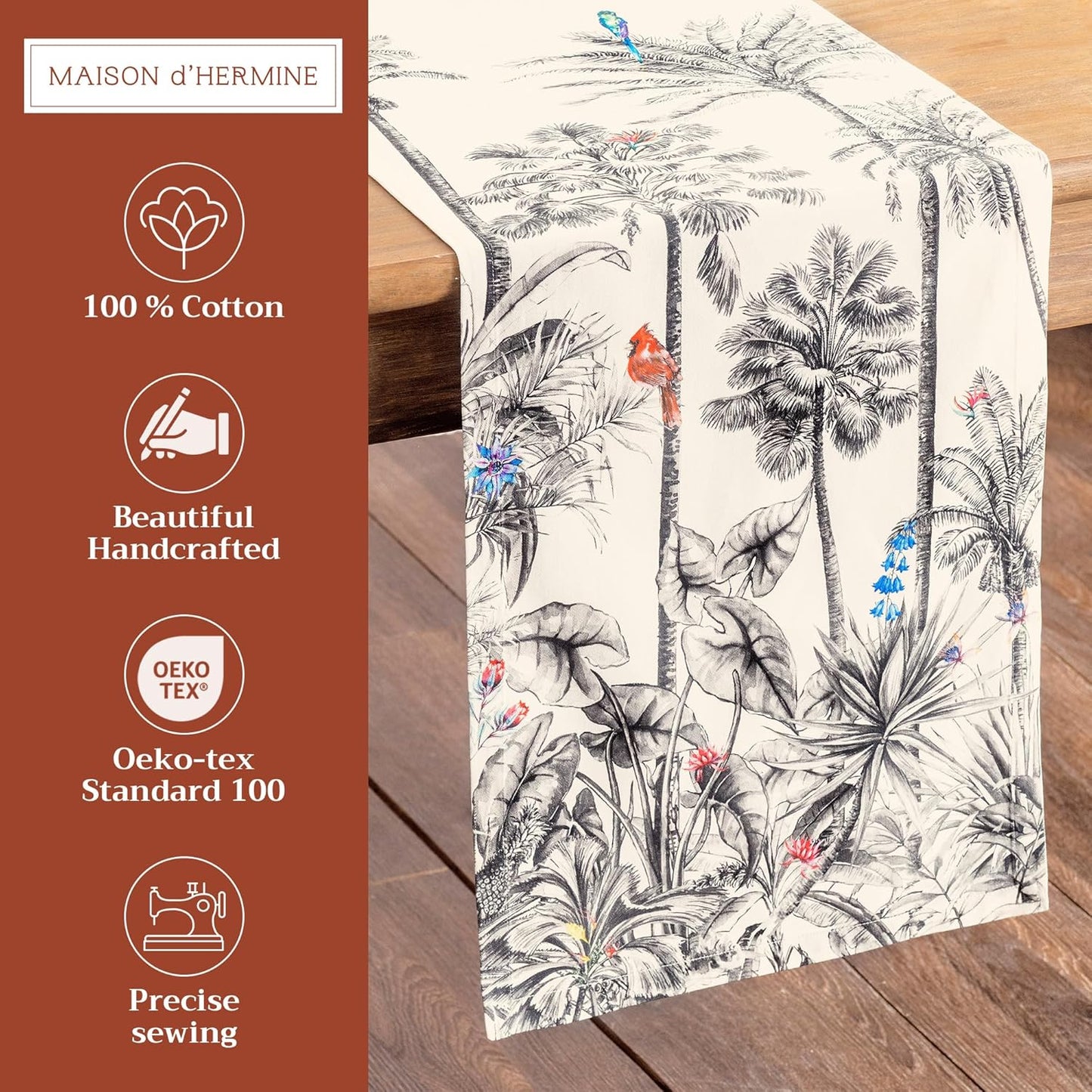 Maison d' Hermine Table Runner 100% Cotton Single Layer Table Runners 108 inches Long for Thanksgiving Christmas Decorations Home Kitchen Dining Party Wedding (Amazonia, 14.5" x 108")