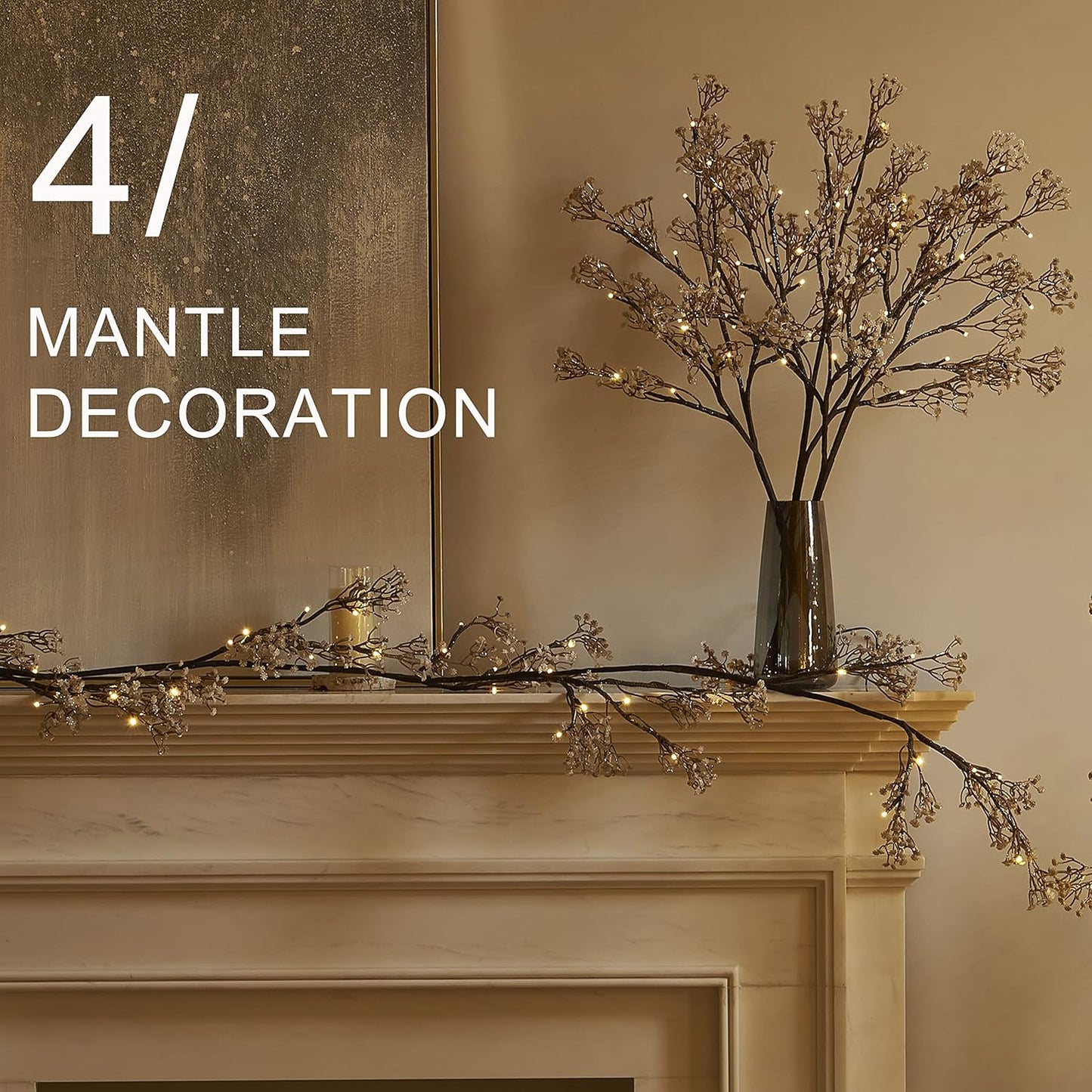 Fudios Lighted Garland Flowers for Mantle with Timer Battery 48 LED 6ft Vine Garlands for Decor with Flowers and Lights for Summer Wedding Party