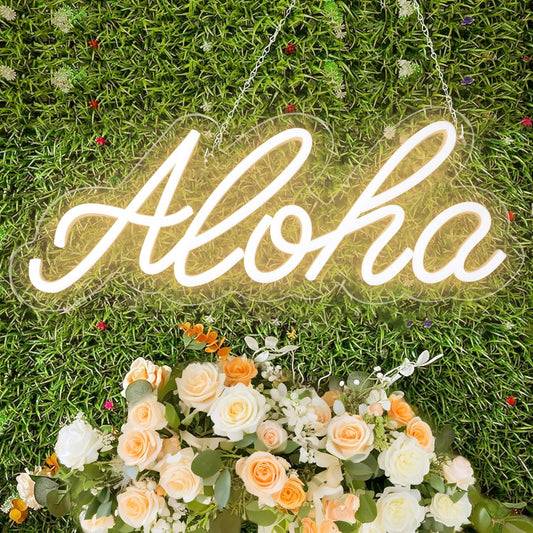 Aloha Neon Light Aloha Warm White Neon Sign for Wall Decor, 15"x5.9" LED Neon Art Decorative Lights with Dimmer Switch USB Operated for Home, Bar Club Wedding and Party Decor, Christmas, Birthday Gift
