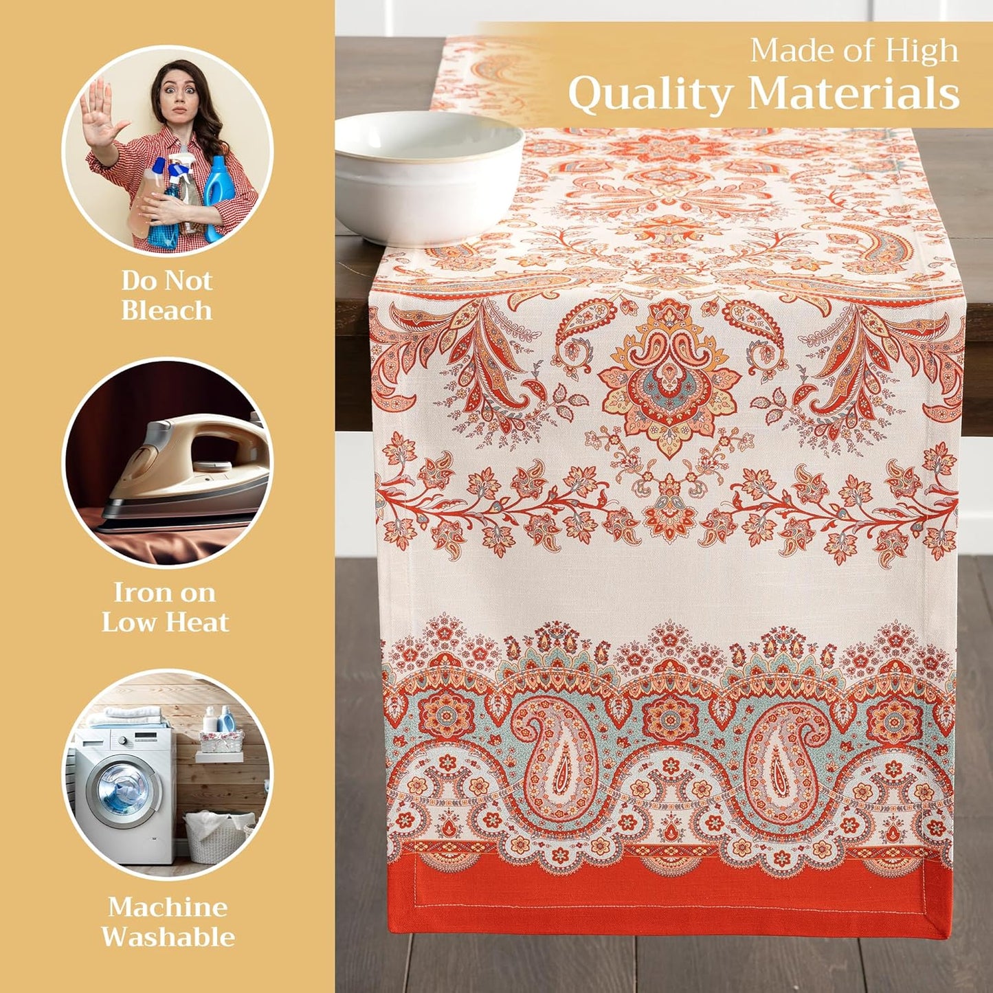 Maison d' Hermine Table Runner 100% Cotton Single Layer Table Runners 108 inches Long for Thanksgiving Christmas Decorations Home Kitchen Dining Party Wedding (Cachemire, 14.5" x 108")