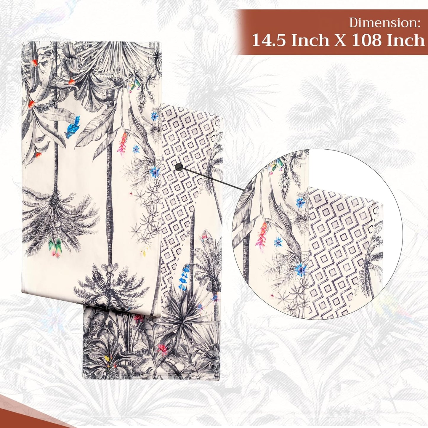 Maison d' Hermine Table Runner 100% Cotton Double Layer Table Runners 108 inches Long for Thanksgiving Christmas Decorations Home Kitchen Dining Party Wedding (Amazonia, 14.5" x 108")