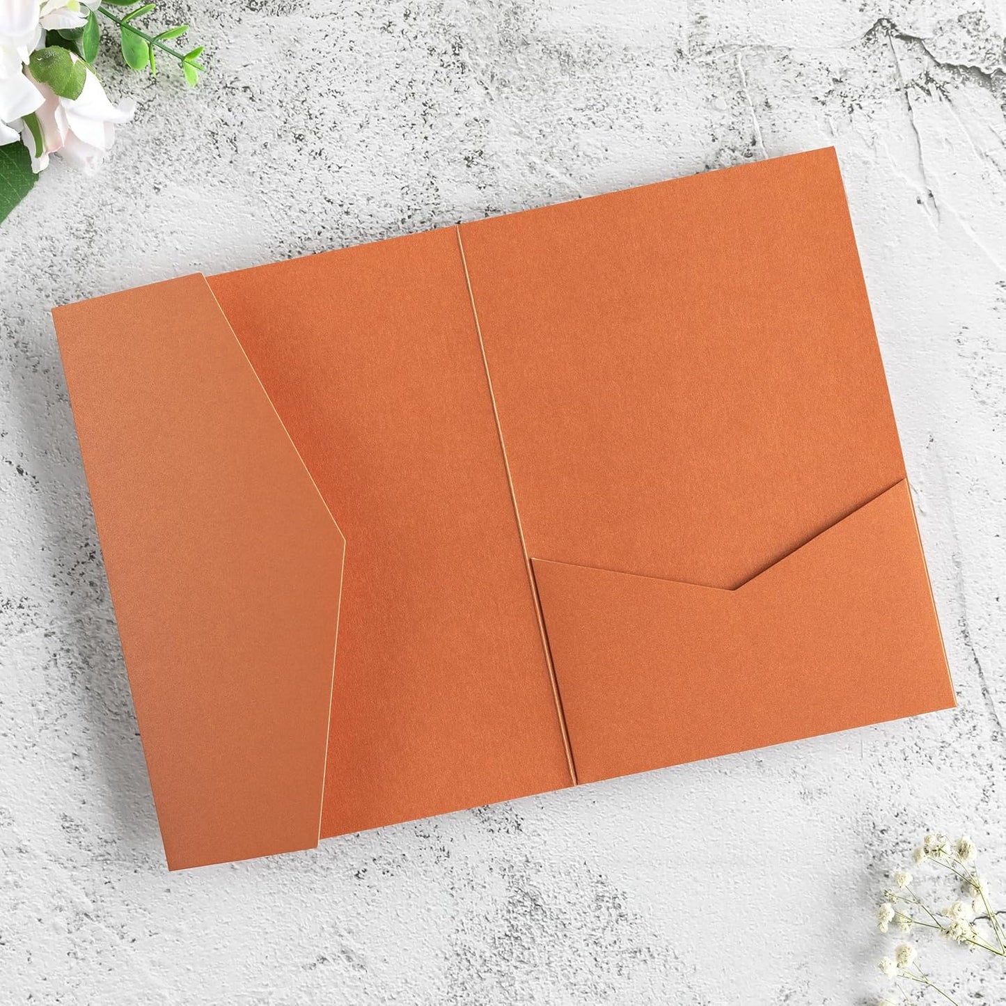 20 PCS Burnt Orange Tri-fold Laser Cut Wedding Invitation Pockets for 5x7 Wedding Cards Bridal Shower Engagement Quinceanera Invitation