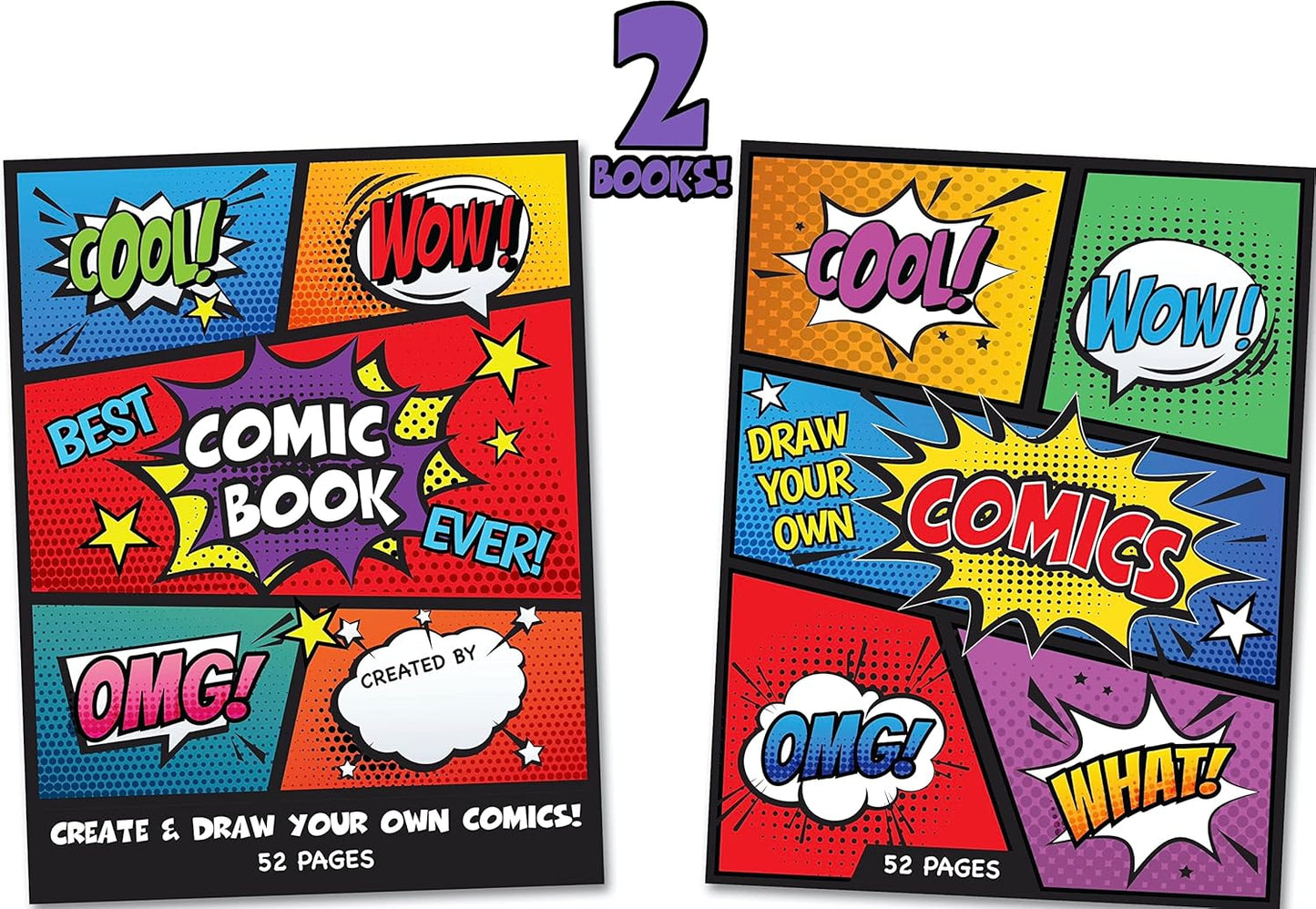 Blank Comic Book | Set of 2 | Create Your Own Comics and Cartoons with 5 Comic Templates | Blank Books for Kids | Creative Gift Idea | Road Trip Essentials