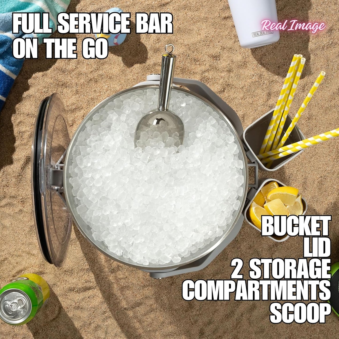 Large Insulated Ice Bucket with Lid – Stainless Steel Ice Bucket and Scoop – Ice Buckets for Parties, Bars – Ice Bucket with Lid and Scoop – Outdoor Ice Bucket, Champagne (Natural Stainless)