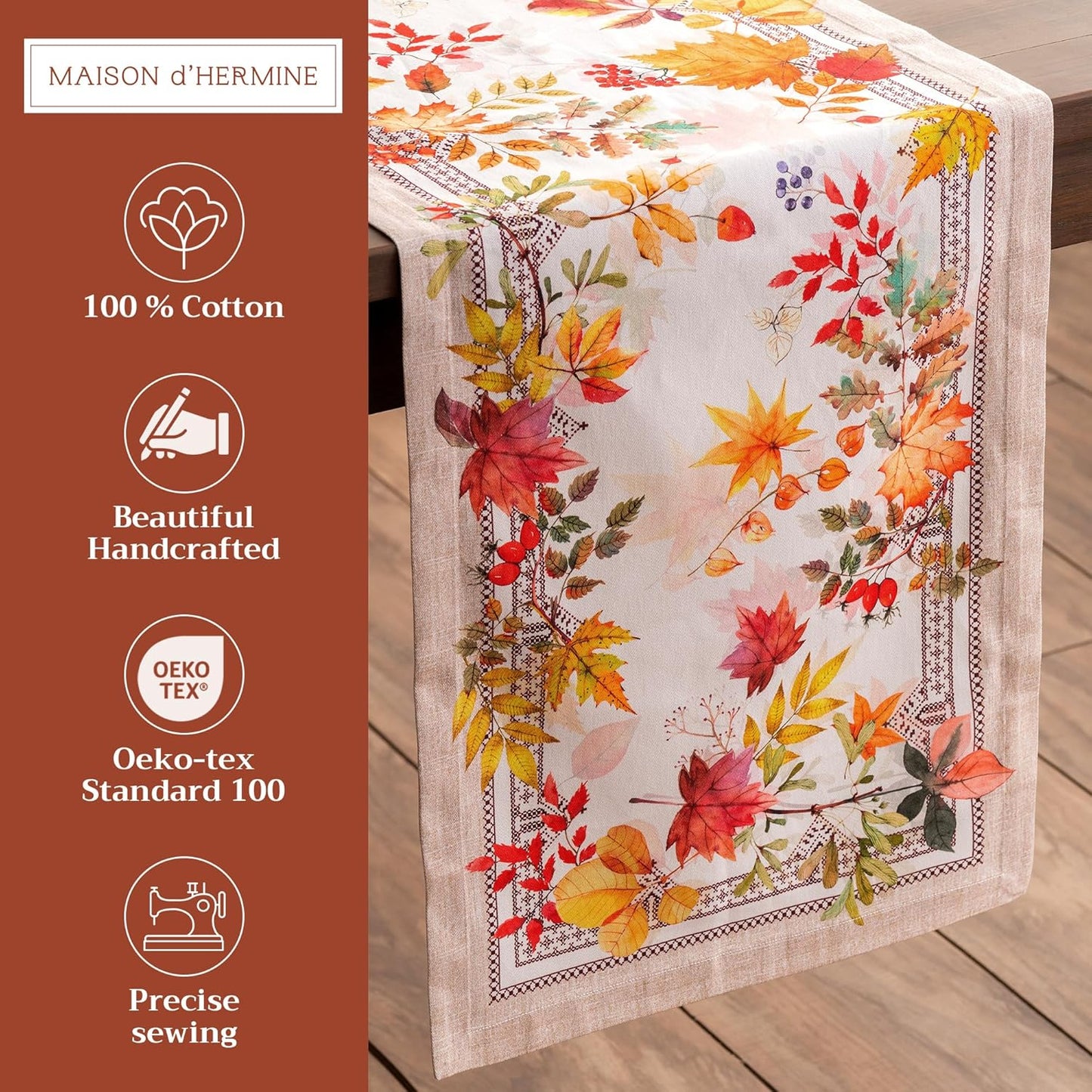 Maison d' Hermine Table Runner 100% Cotton Single Layer Table Runners 108 inches Long for Thanksgiving Christmas Decorations Home Kitchen Dining Party Wedding (Amarante, 14.5" x 108")