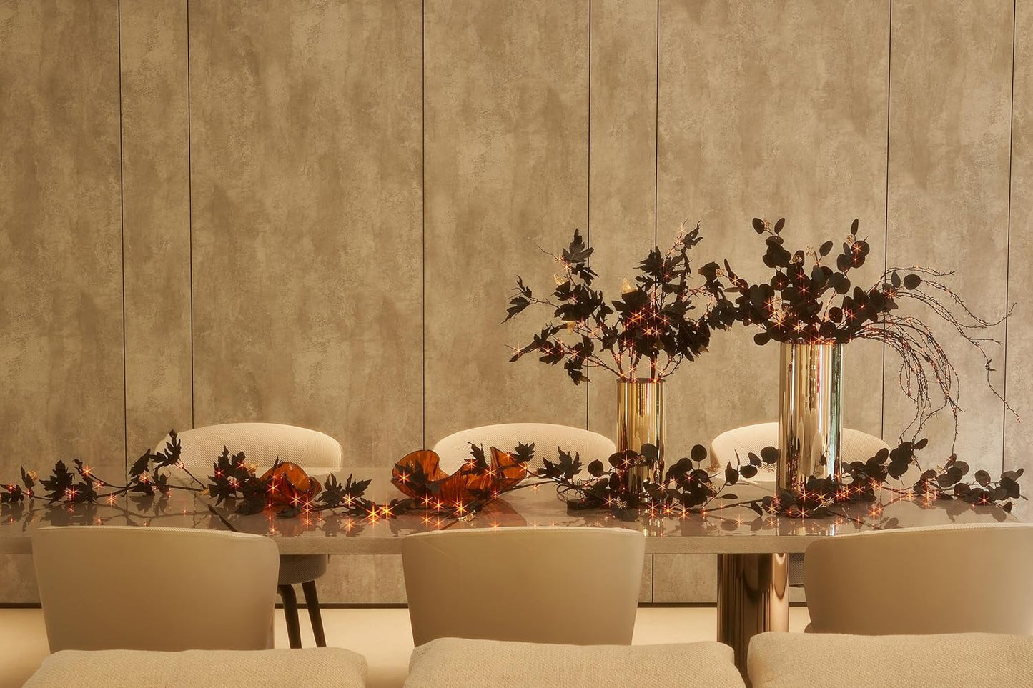 LITBLOOM Halloween Tree Branches with Lights 32IN Battery Operated with Timer, Lighted Black Eucalyptus Branches with 120 Orange and Warm White LED Lights for Mantle Table Halloween Decoration