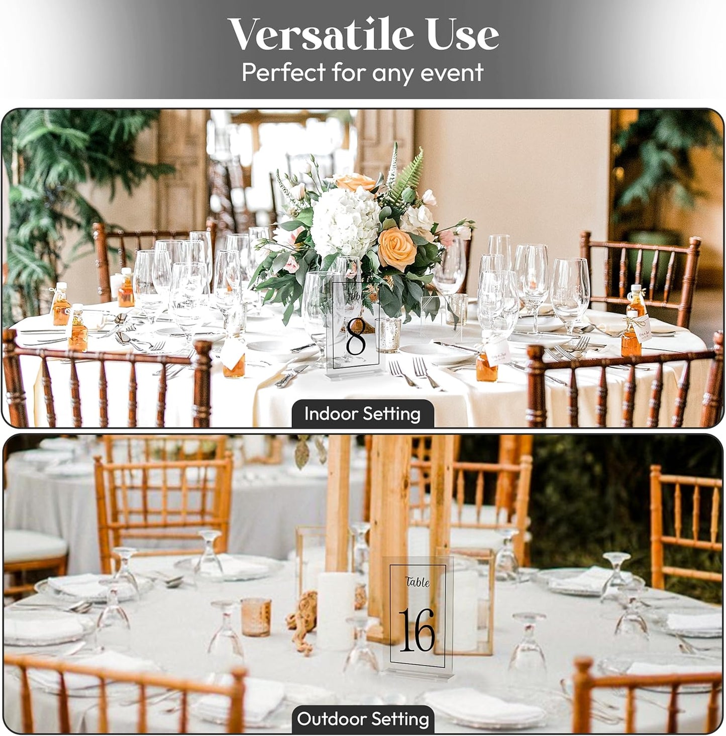 Acrylic Table Numbers 1-20 with Stand, Printed Black Font on 4x6 inch Acrylic, Clear Table Number Signs and Holders, Centerpiece for Events, Weddings, Reception, Party, Anniversary, and Decoration