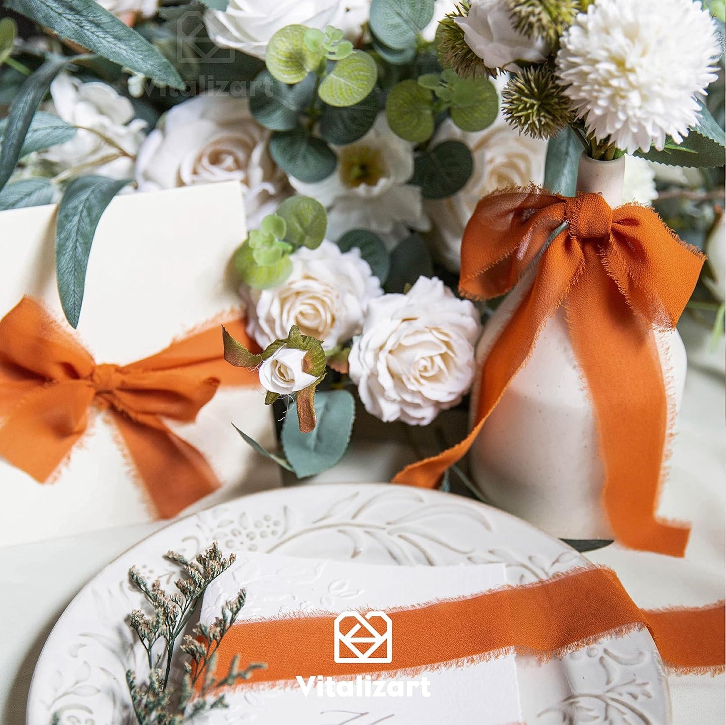 Vitalizart Pink Handmade Chiffon Silk Ribbon Fringe 1.5" x 21 Yd Blush Pink & White Frayed Edges Ribbons for Wedding Invitations Bridal Bouquets Gifts Wrapping Crafts Holiday Party Decorations