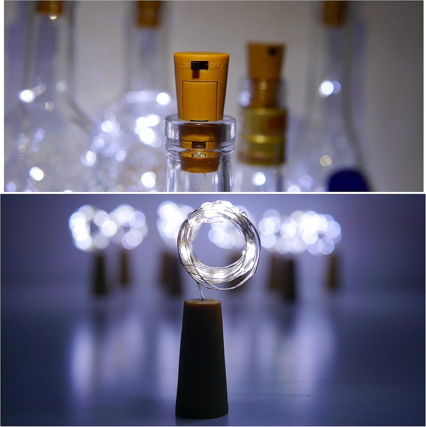 Wine Bottle Lights with Cork, 10 Pack Battery Operated LED Cork Shape Silver Copper Wire Colorful Fairy Mini String Lights for DIY, Party, Decor, Christmas, Halloween,Wedding (Cool White)