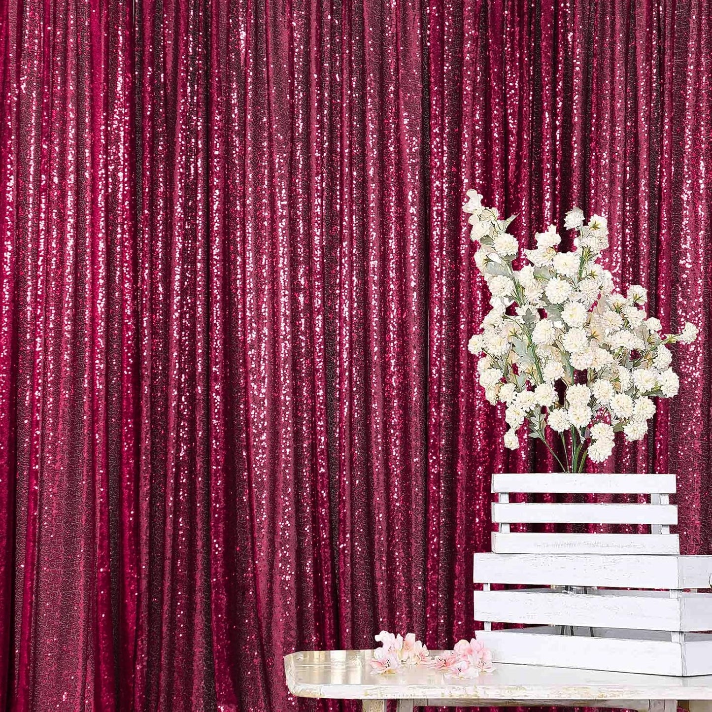 ShinyBeauty Sequin Backdrop-Curtain-5FTx10FT-Burgundy-Sequin Fabric Photo Booth Backdrops 10FT Glitter Curtains Happy Birthday Wine Photography Background