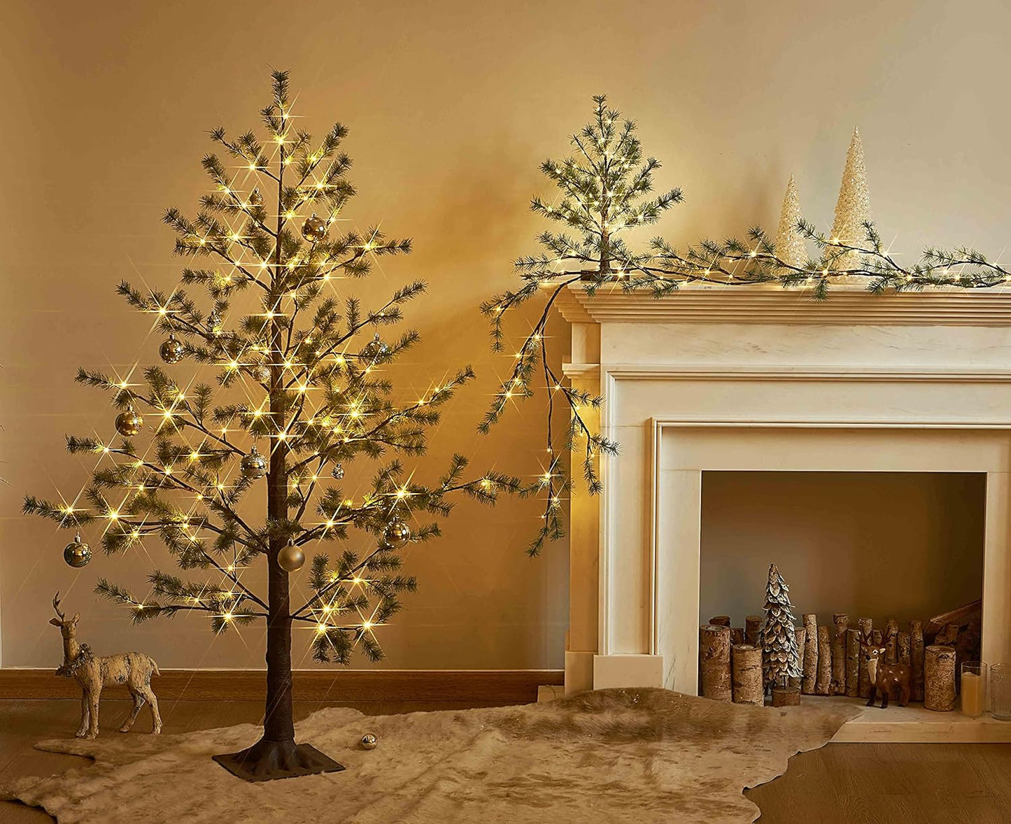 Hairui Lighted Pine Garland Battery Operated with Timer 6FT 48 Lights, Christmas Garland with Lights for Indoor Outdoor Home Holiday Decoration