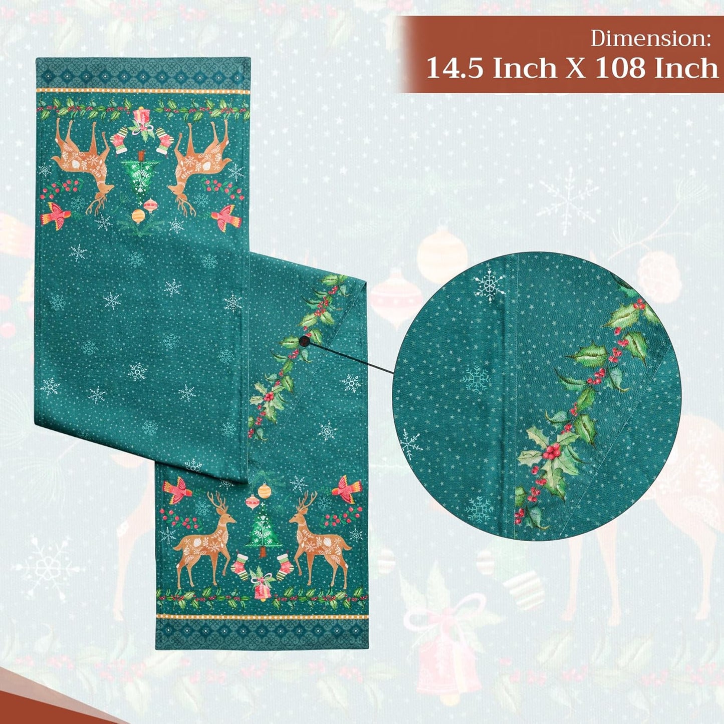 Maison d' Hermine Table Runner 100% Cotton Double Layer Table Runners 108 inches Long for Thanksgiving Christmas Decorations Home Kitchen Dining Party Wedding (Hygge Christmas, 14.5" x 108")