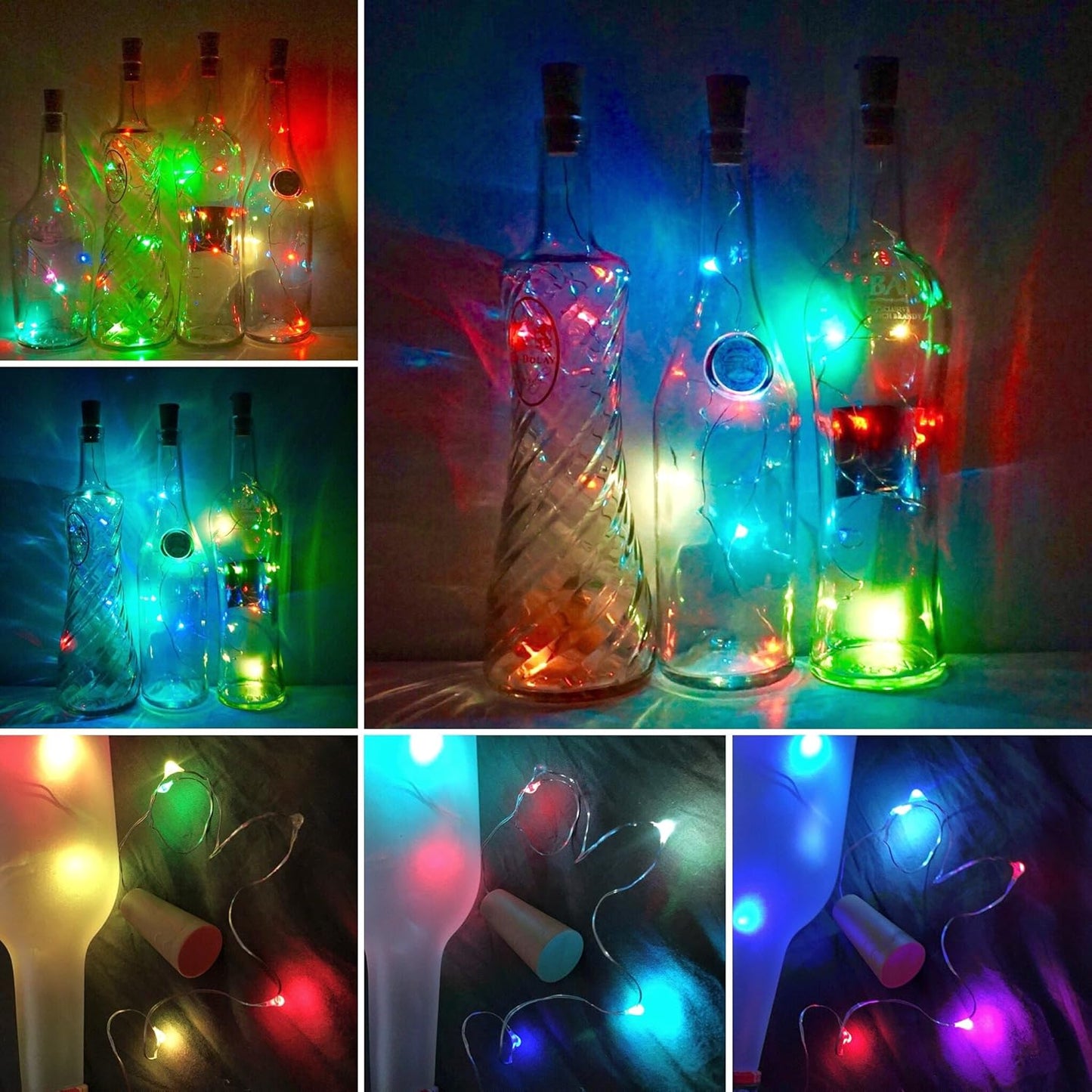 Wine Bottle Lights with Cork, 10 Pack Battery Operated 10 LED Cork Shape Silver Copper Wire Colorful Fairy Mini String Lights for DIY,Party,Decor,Christmas,Halloween,Wedding