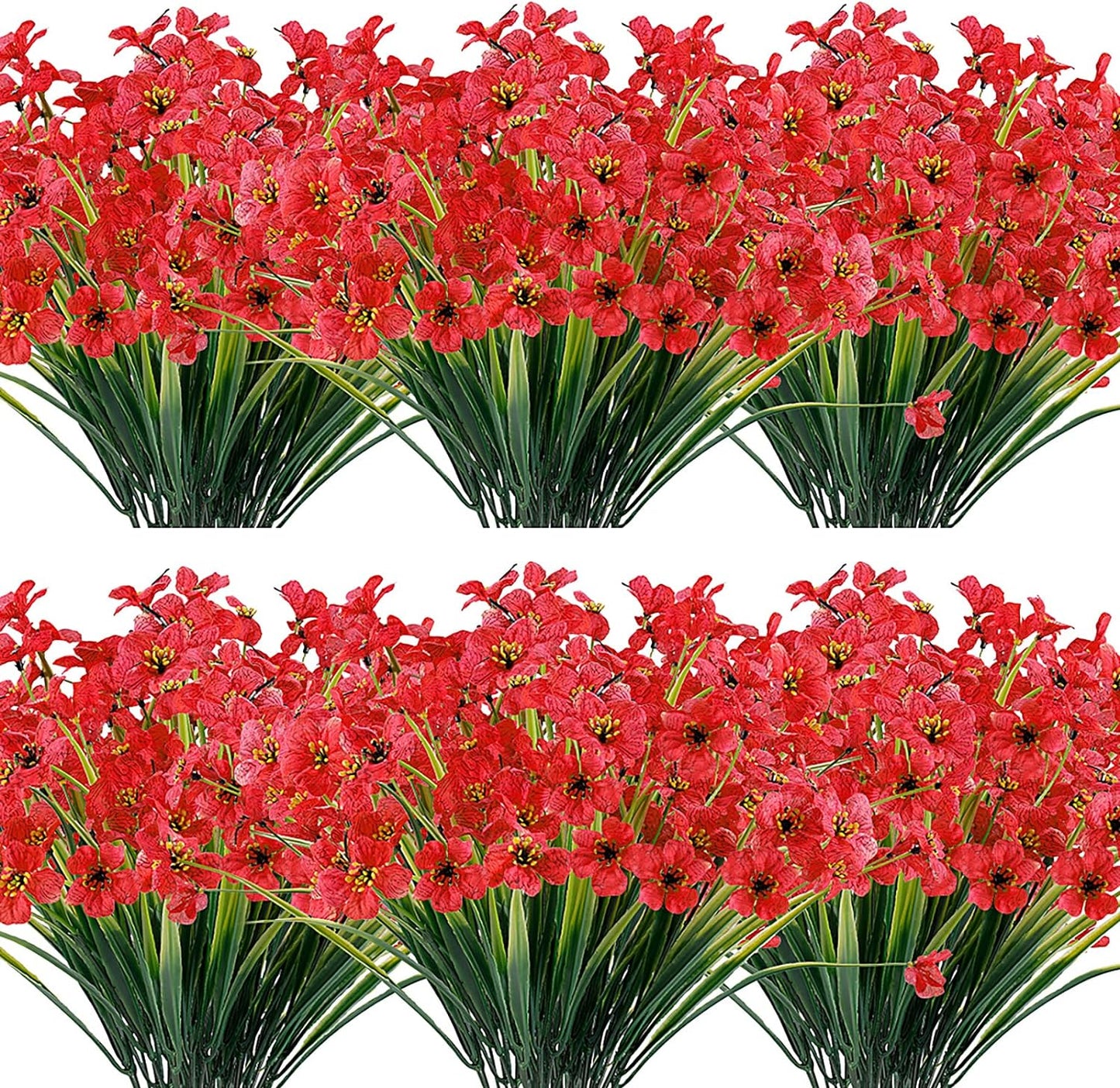 20 Bundles Artificial Flowers Outdoor UV Resistant Fake Flowers No Fade Faux Plastic Plants Garden Porch Window Box Decorating (Deep Red)…