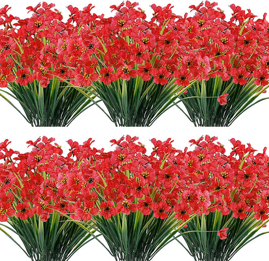 20 Bundles Artificial Flowers Outdoor UV Resistant Fake Flowers No Fade Faux Plastic Plants Garden Porch Window Box Decorating (Deep Red)…