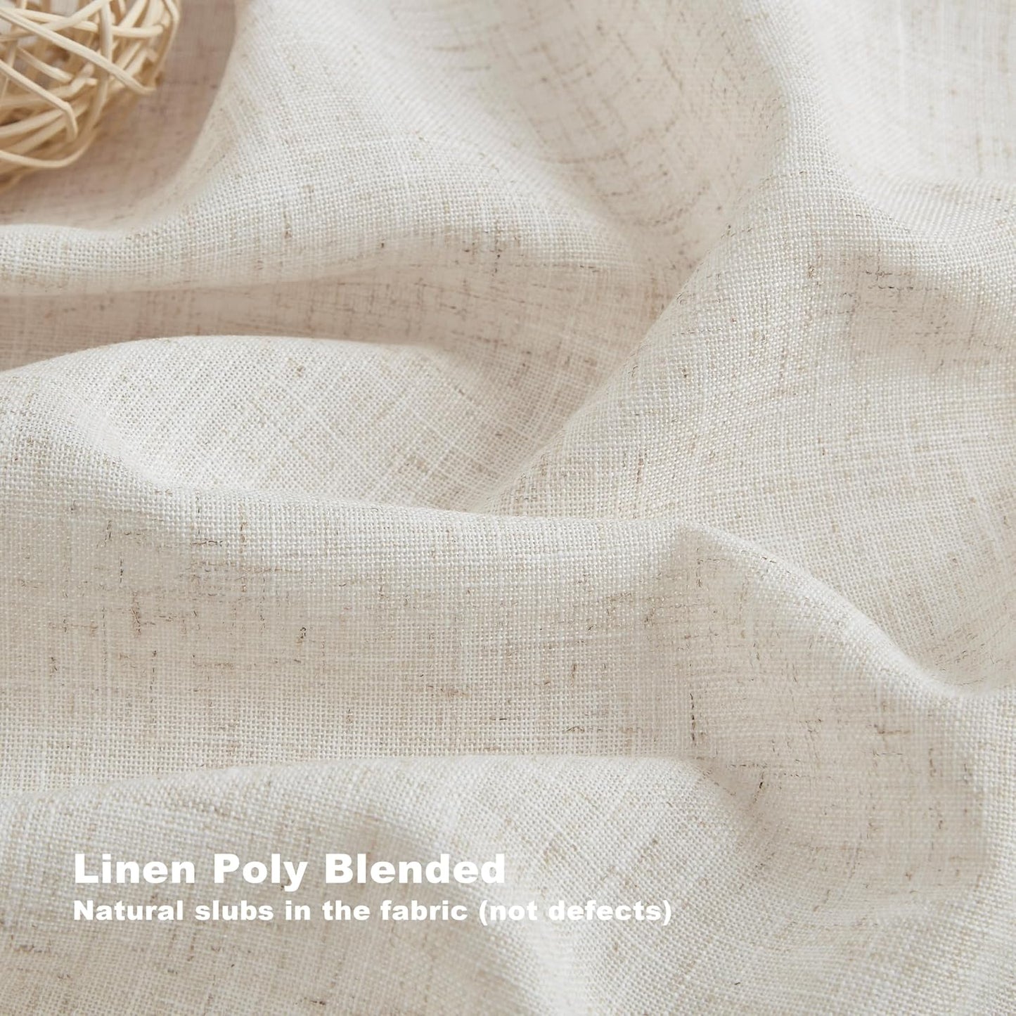 Vision Home Natural Pinch Pleated Semi Sheer Curtains Textured Linen Blended Light Filtering Window Curtains 108 inch for Living Room Bedroom Patio Pinch Pleat Drapes with Hooks 1 Panel 60" Wx108 L