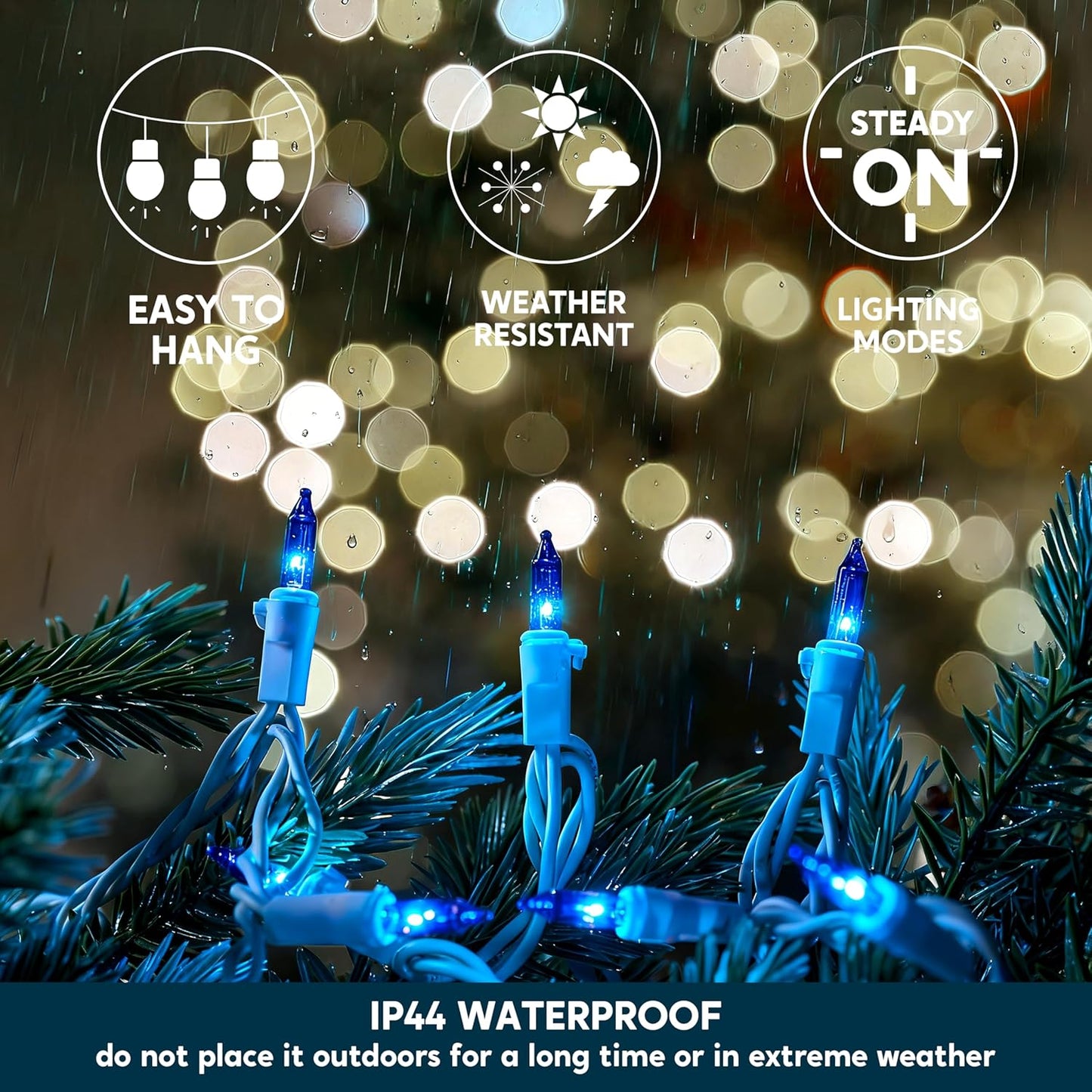 Joiedomi Christmas Lights Outdoor,100 Count Blue Christmas Tree Lights Indoor,21.4ft String Xmas Decorations for Dorm Classroom Bedroom Holiday Wedding Party,White Wire