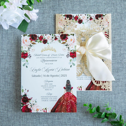 20 PCS 5.12x7.2 Butterfly Personalized Quinceanera Invitation, Customized XV Anos Laser Cut Invitation Cards with Envelopes (20 PCS Light Gold Personalized)