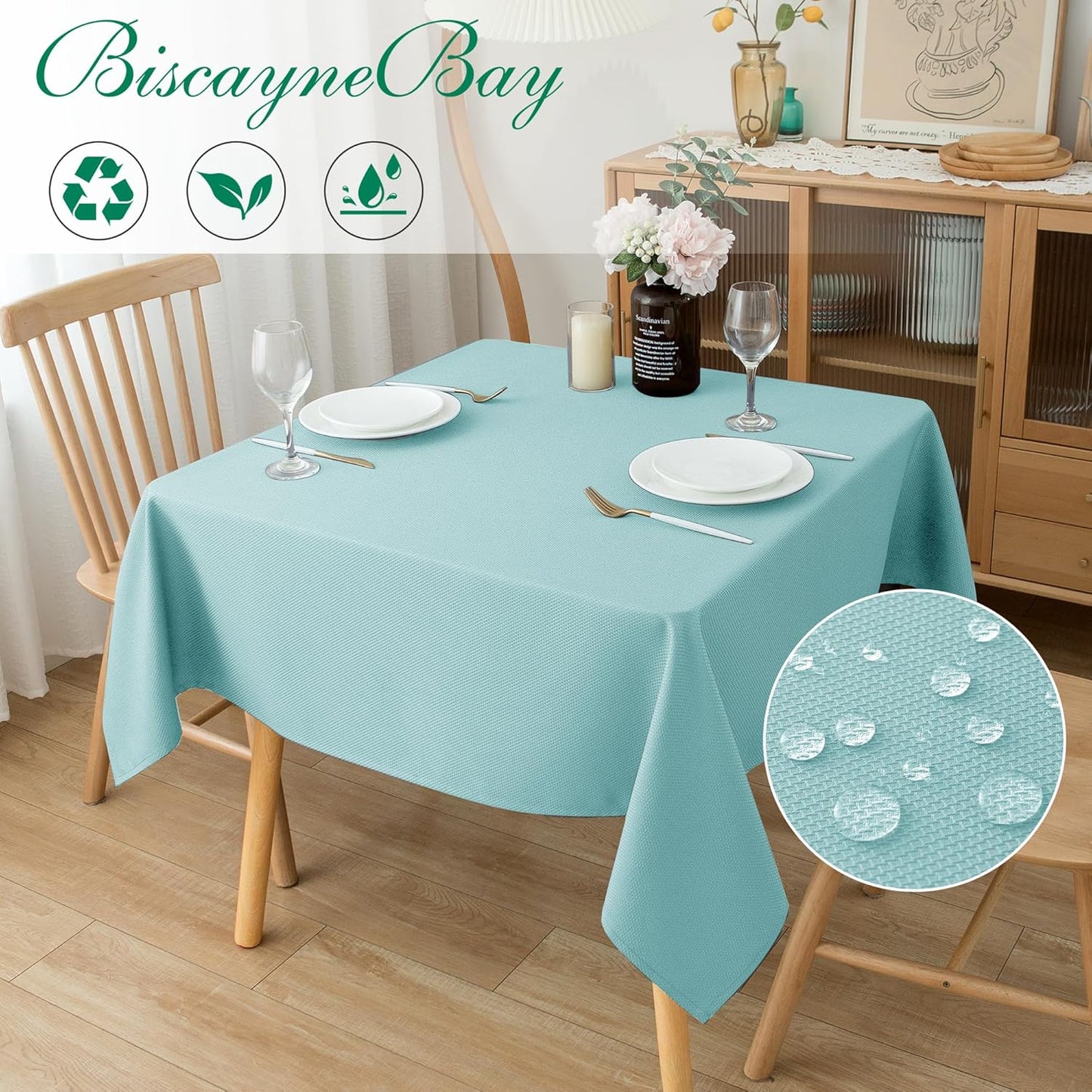 Biscaynebay Square Tablecloth 60x60 Inch-Auqa Blue Card Fabric Table Cover-Small Folding Table Cloths Linen Water Resistant for Kitchen Dining Picnic Patio Outdoor Party Restaurant Tables