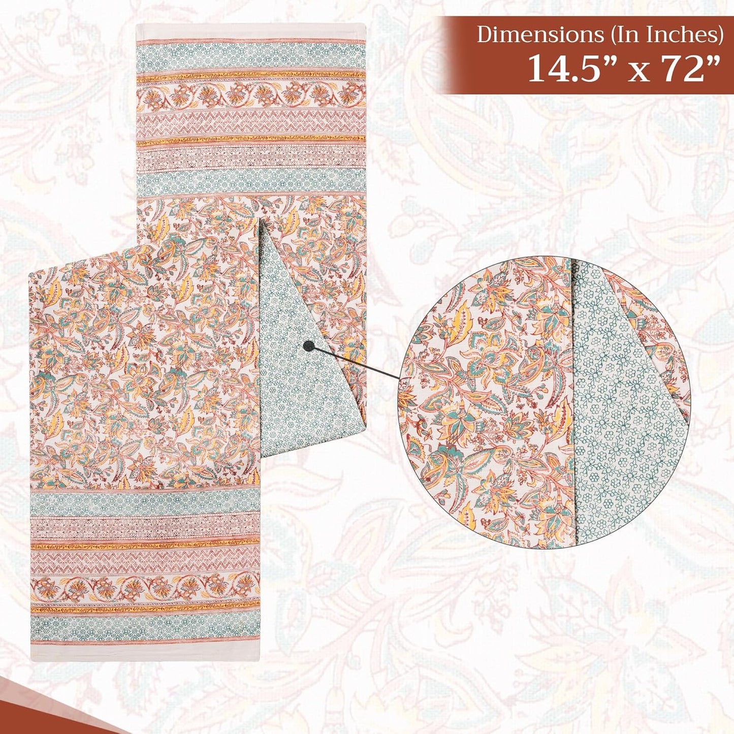 Maison d' Hermine Table Runner 100% Cotton Double Layer Table Runners 72 inches Long for Thanksgiving Christmas Decorations Home Kitchen Dining Party Wedding (Nila, 14.5" x 72")