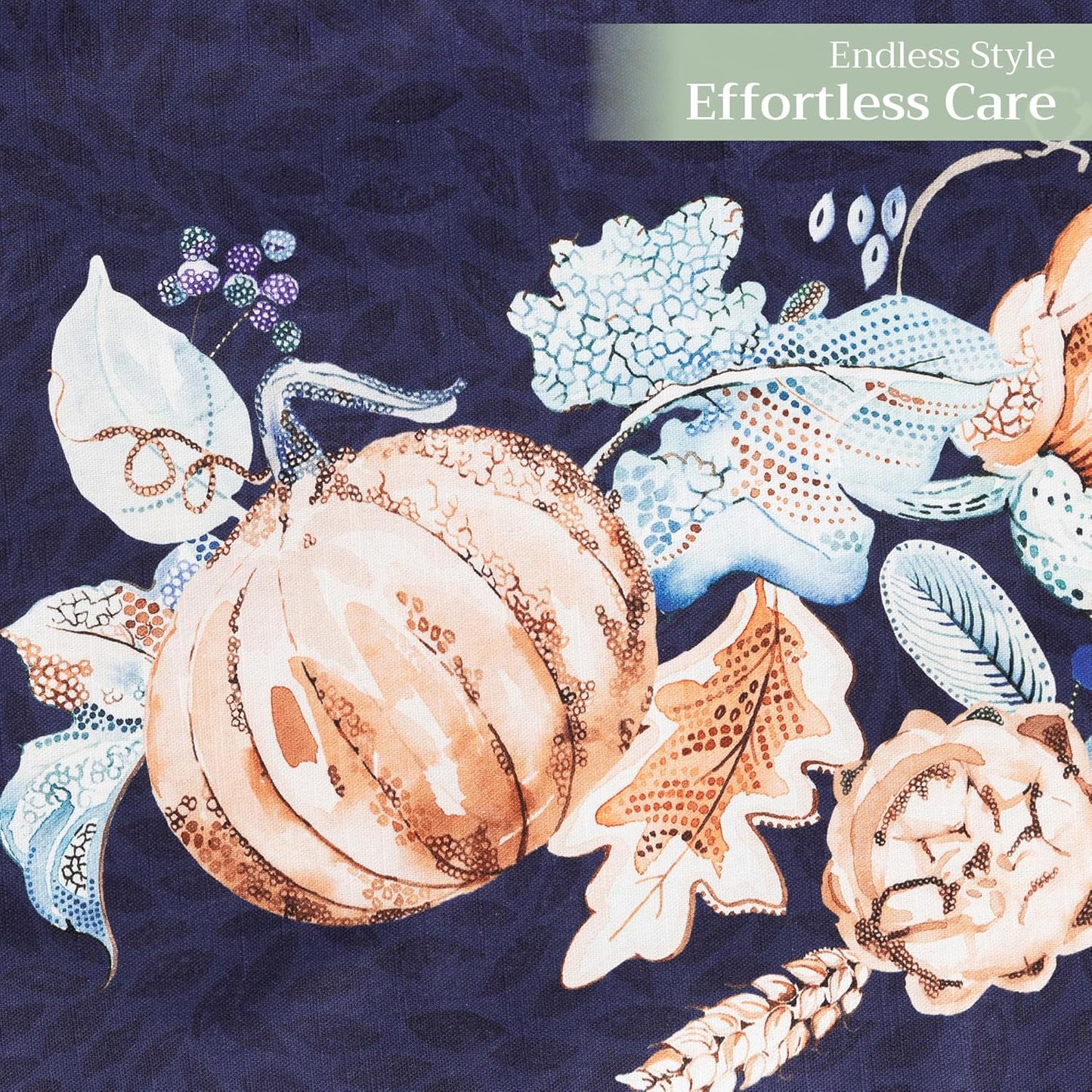 Maison d' Hermine Table Runner 100% Cotton Single Layer Table Runners 72 inches Long for Thanksgiving Christmas Decorations Home Kitchen Dining Party Wedding (Pumpkin Blues, 14.5" x 72")