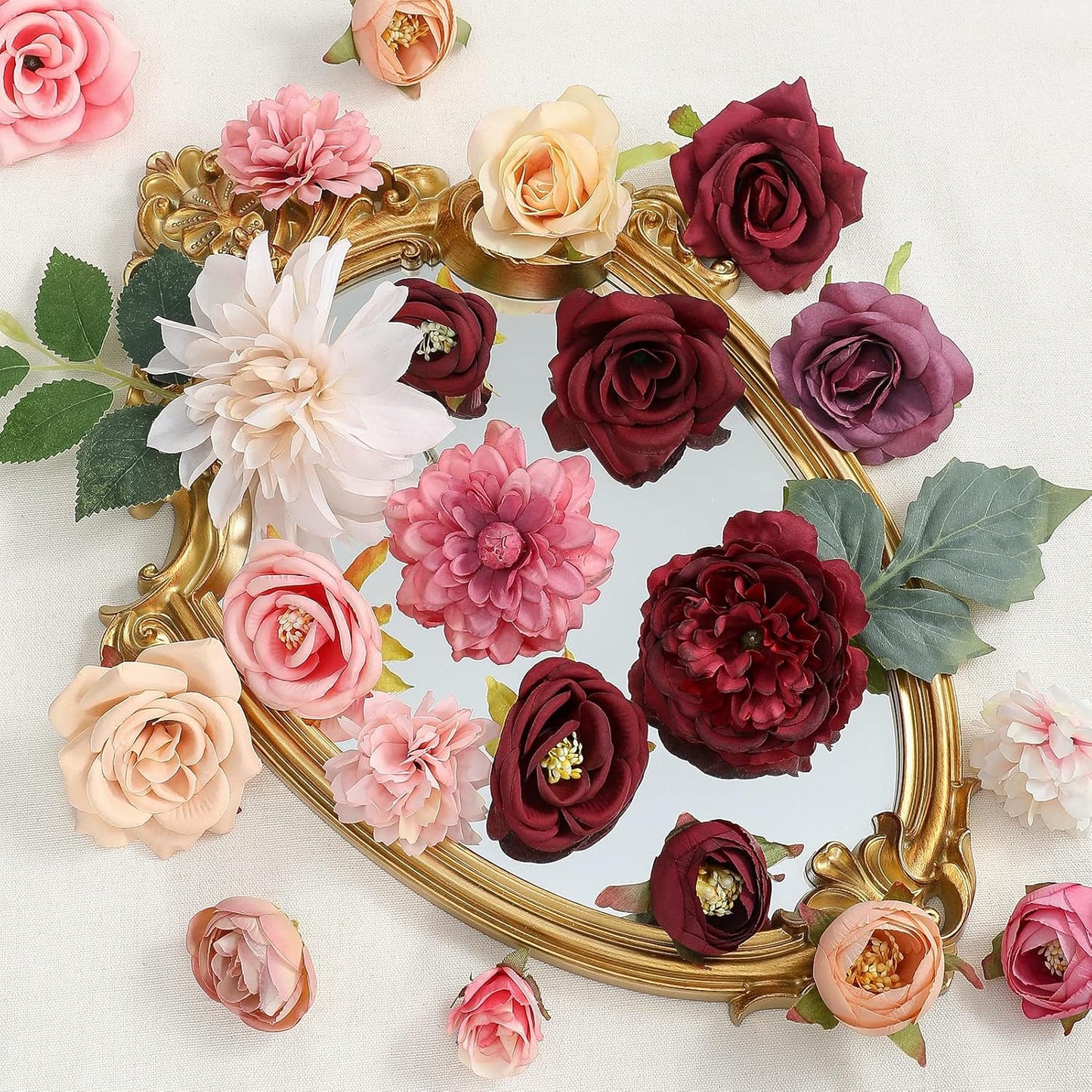 Serra Flora Artificial Flowers Combo Box Set Faux Flowers Bulk Flower Leaf with Stems for DIY Wedding Bouquets Centerpieces Baby Shower Party Home Decorations- (Burgundy Pink)